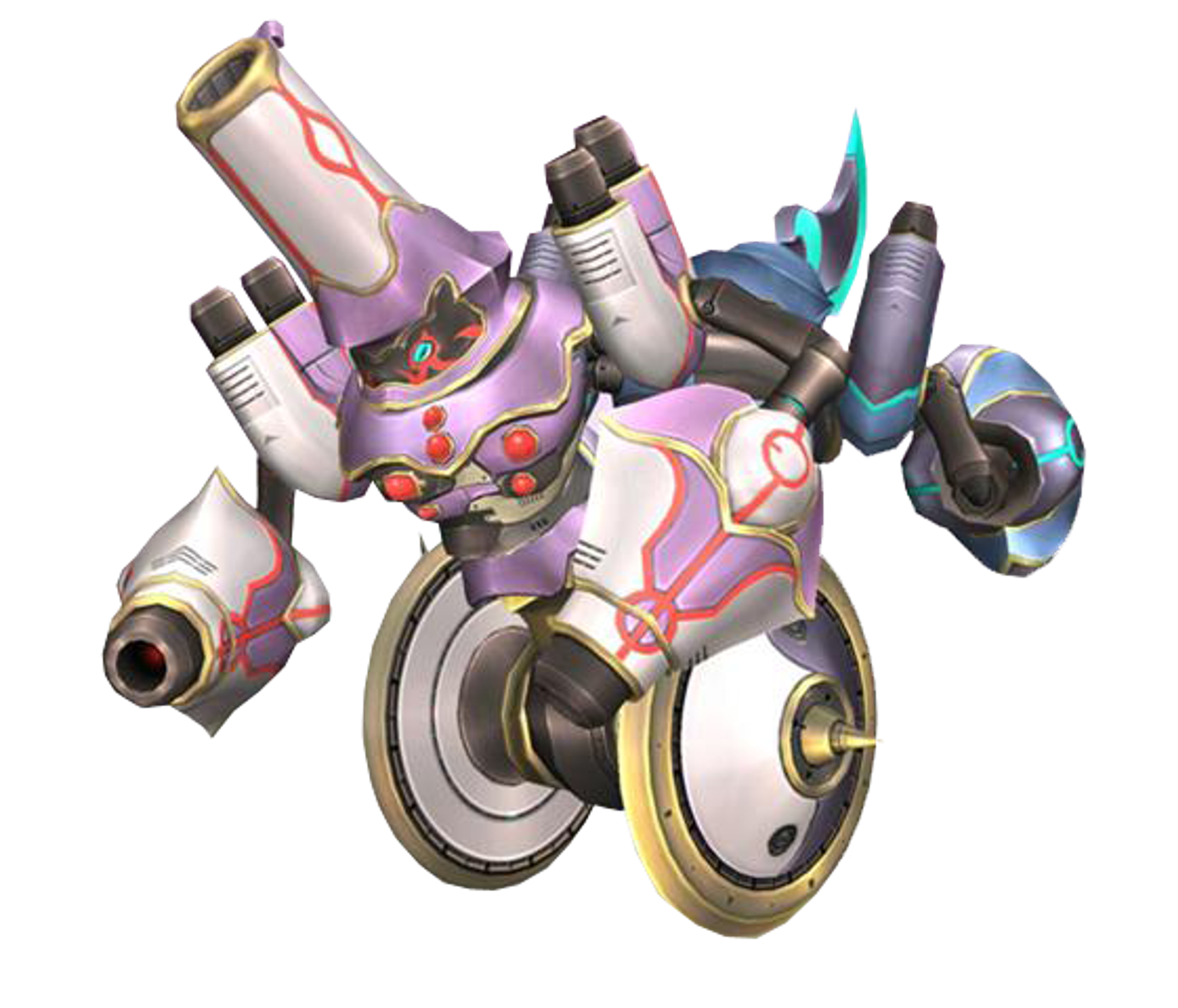 A two-sided robot boss with blue melee and pink ranged combat capabilities, representing duality and balance.