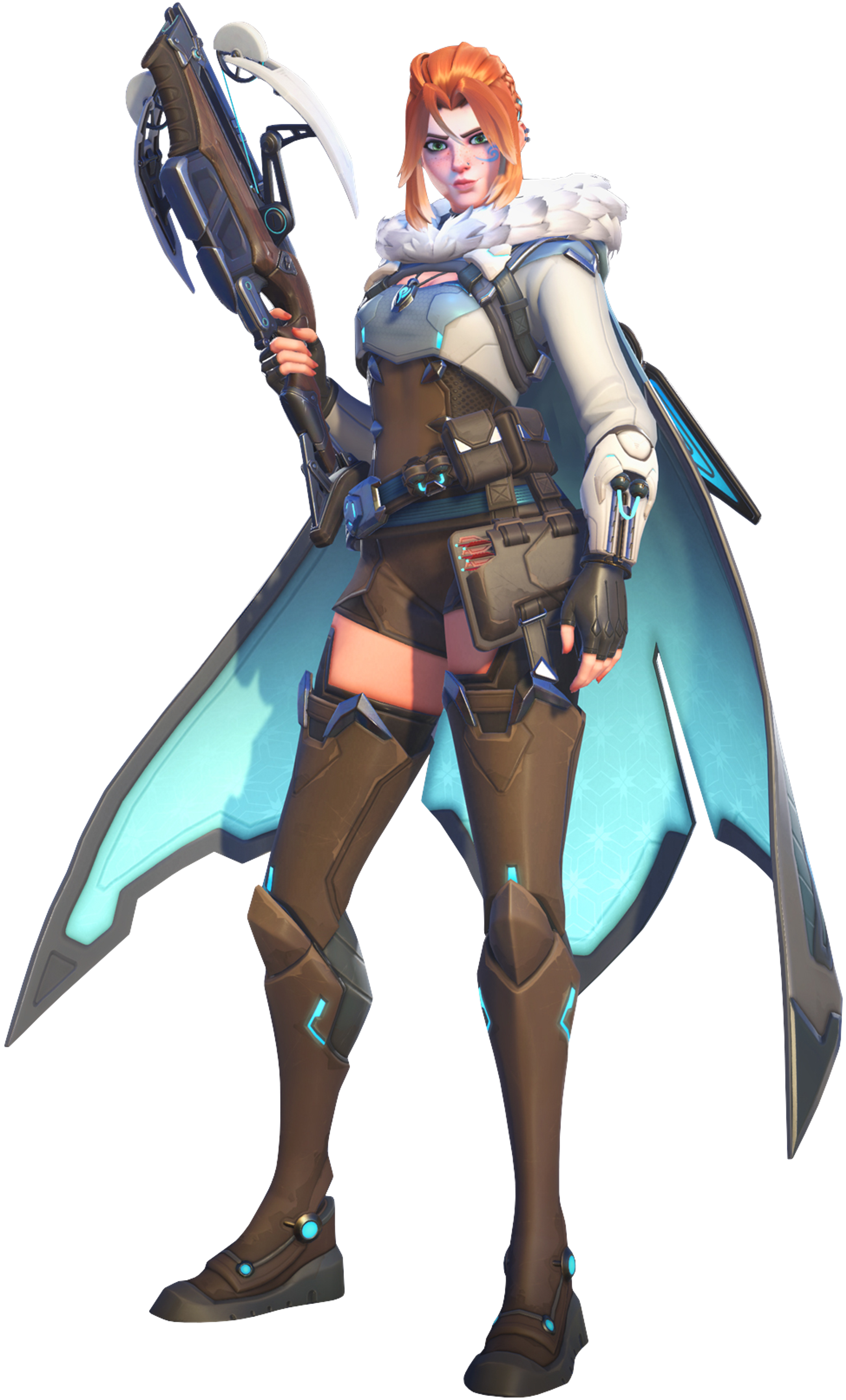 A female character in tactical gear holding a crossbow