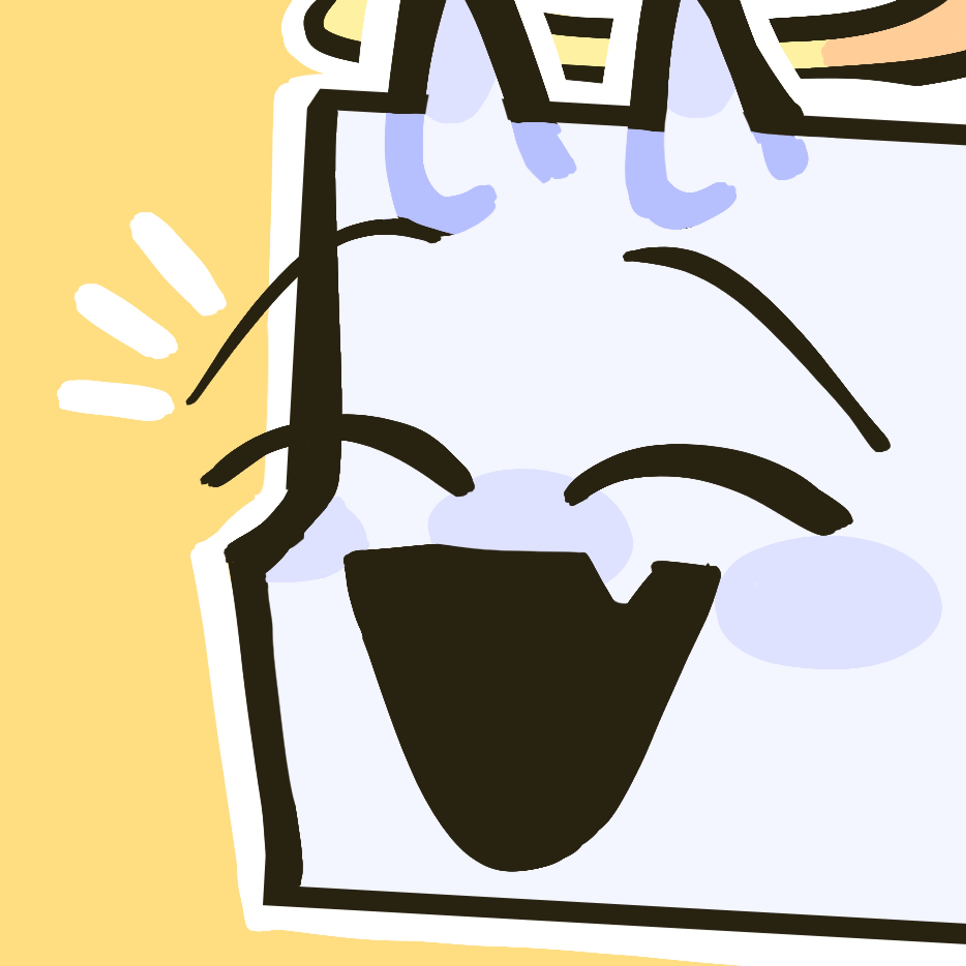 A cartoon-style character with a large, expressive head and exaggerated facial features, wearing a white shirt or top.
