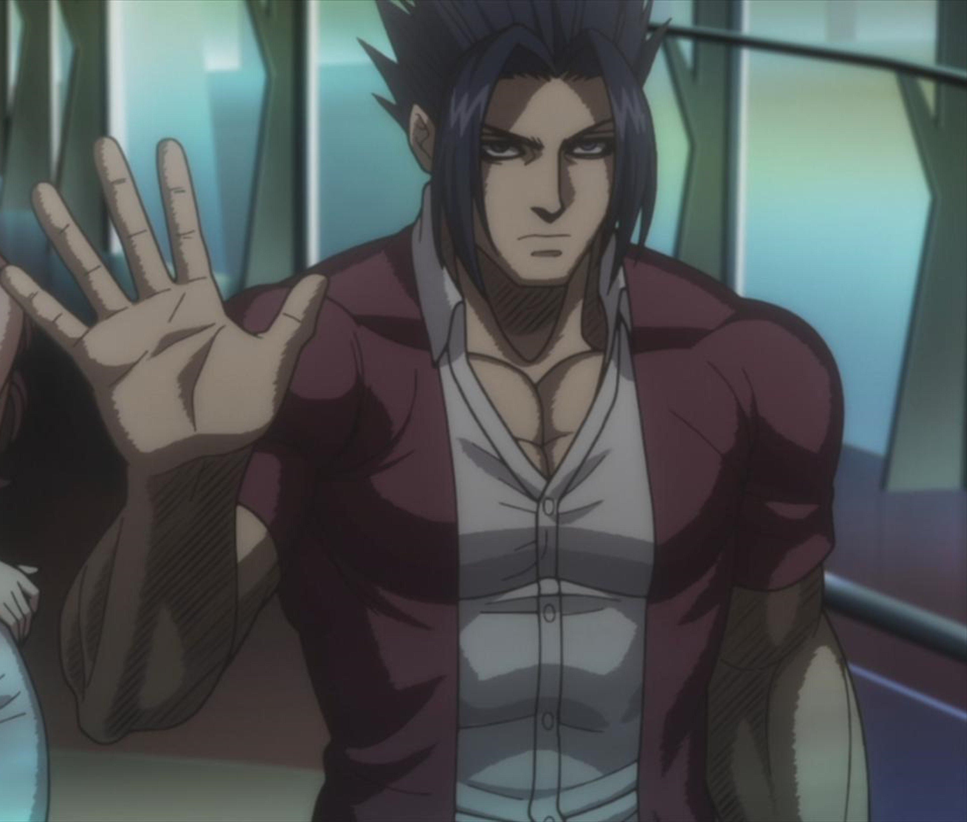 A male anime-style character with dark hair in a fighting stance