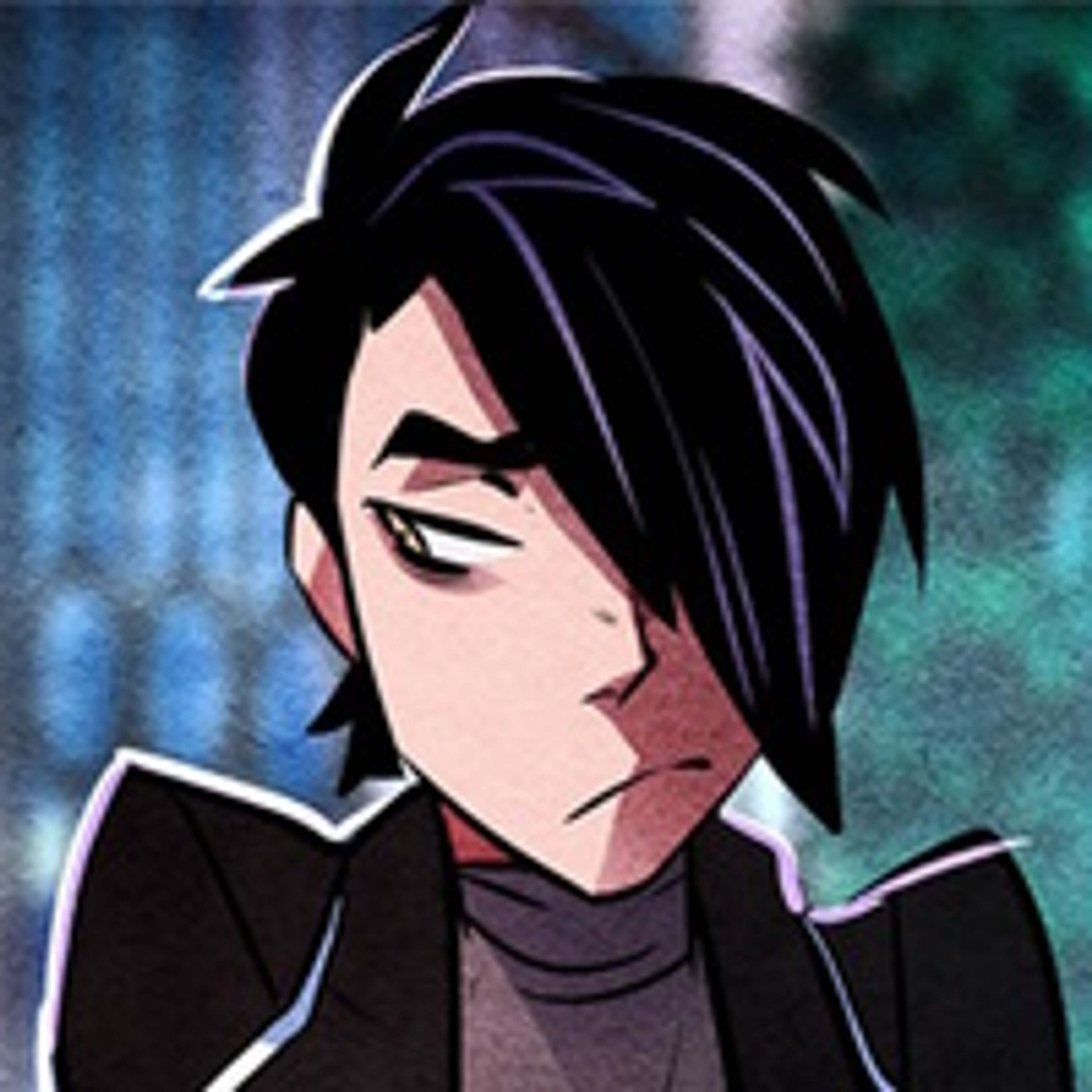 A shy-looking young man with dark hair and golden eyes