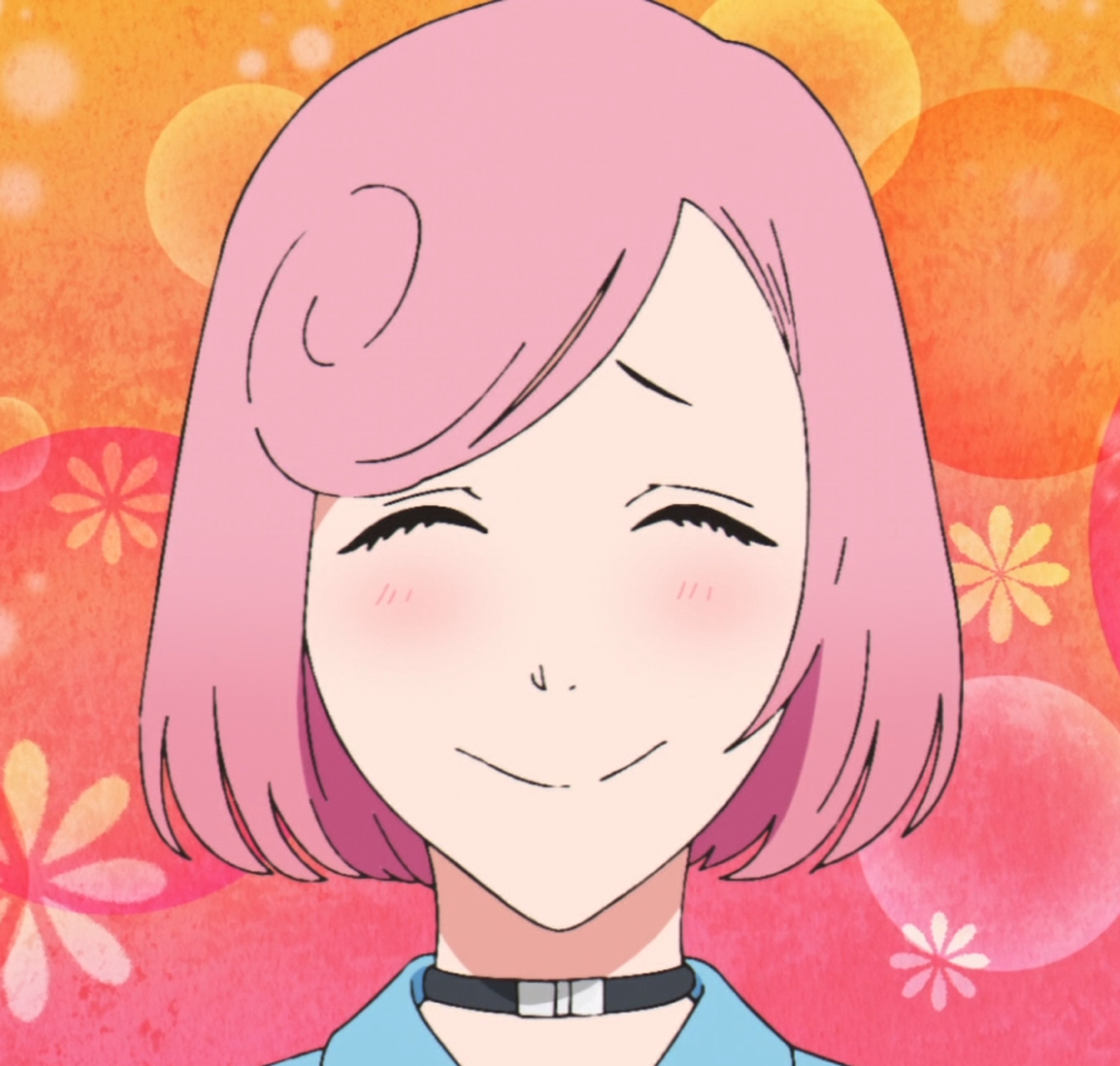 A young woman with pink hair wearing a tan trench coat