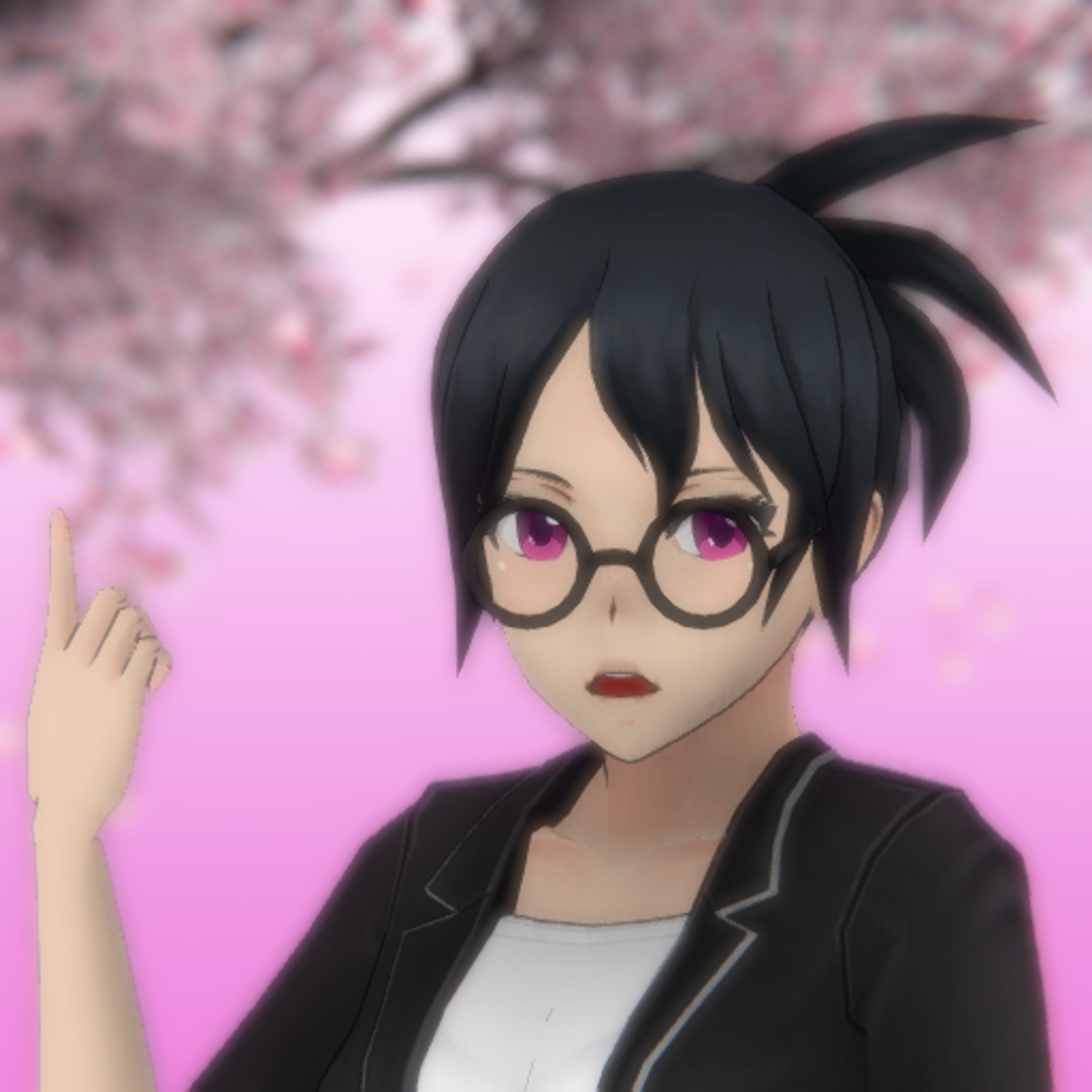 An anime-style character with glasses and a serious expression