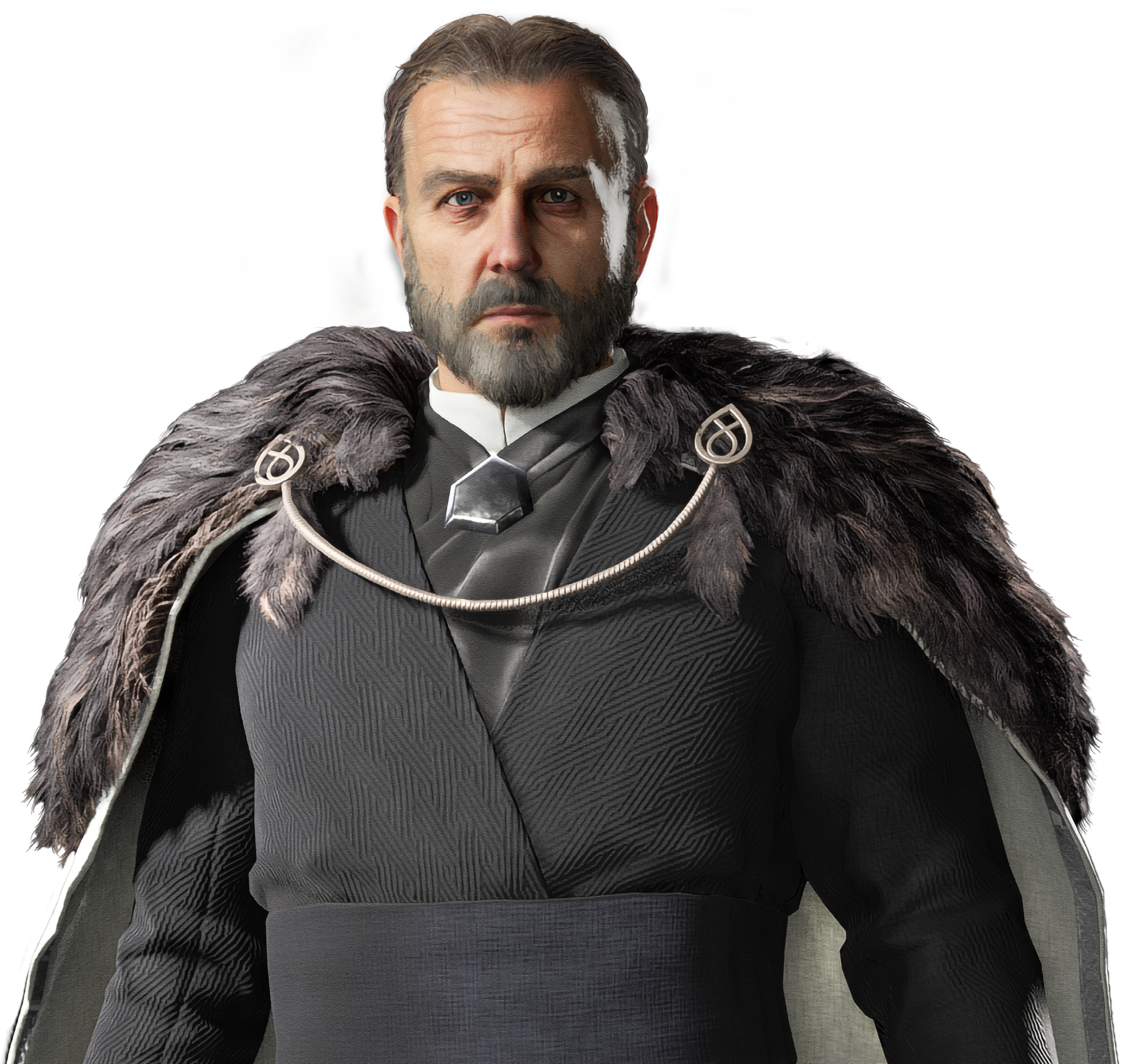 A middle-aged man in an Imperial uniform with a fur-lined cape