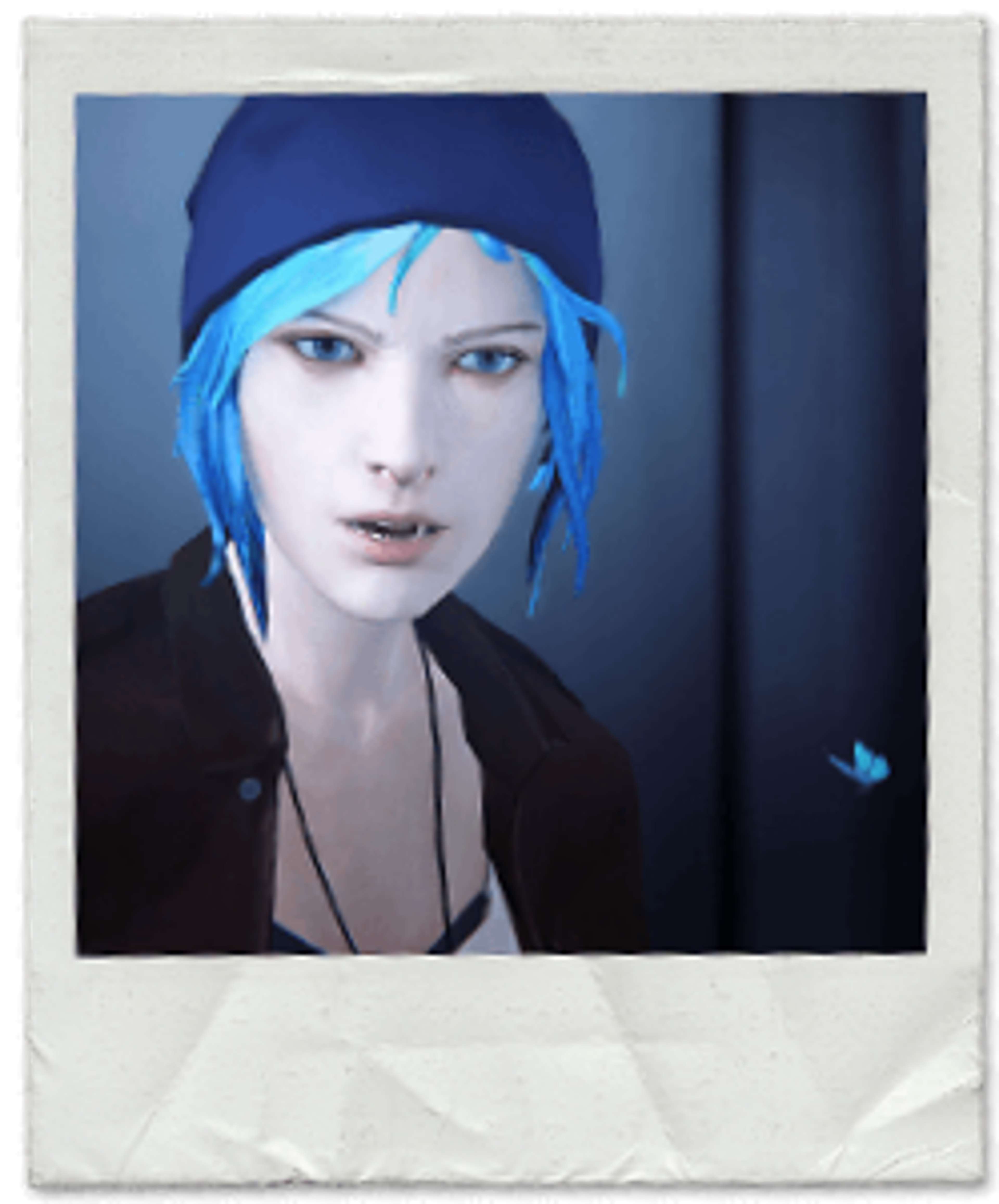 A young woman with blue hair and a punk rock style