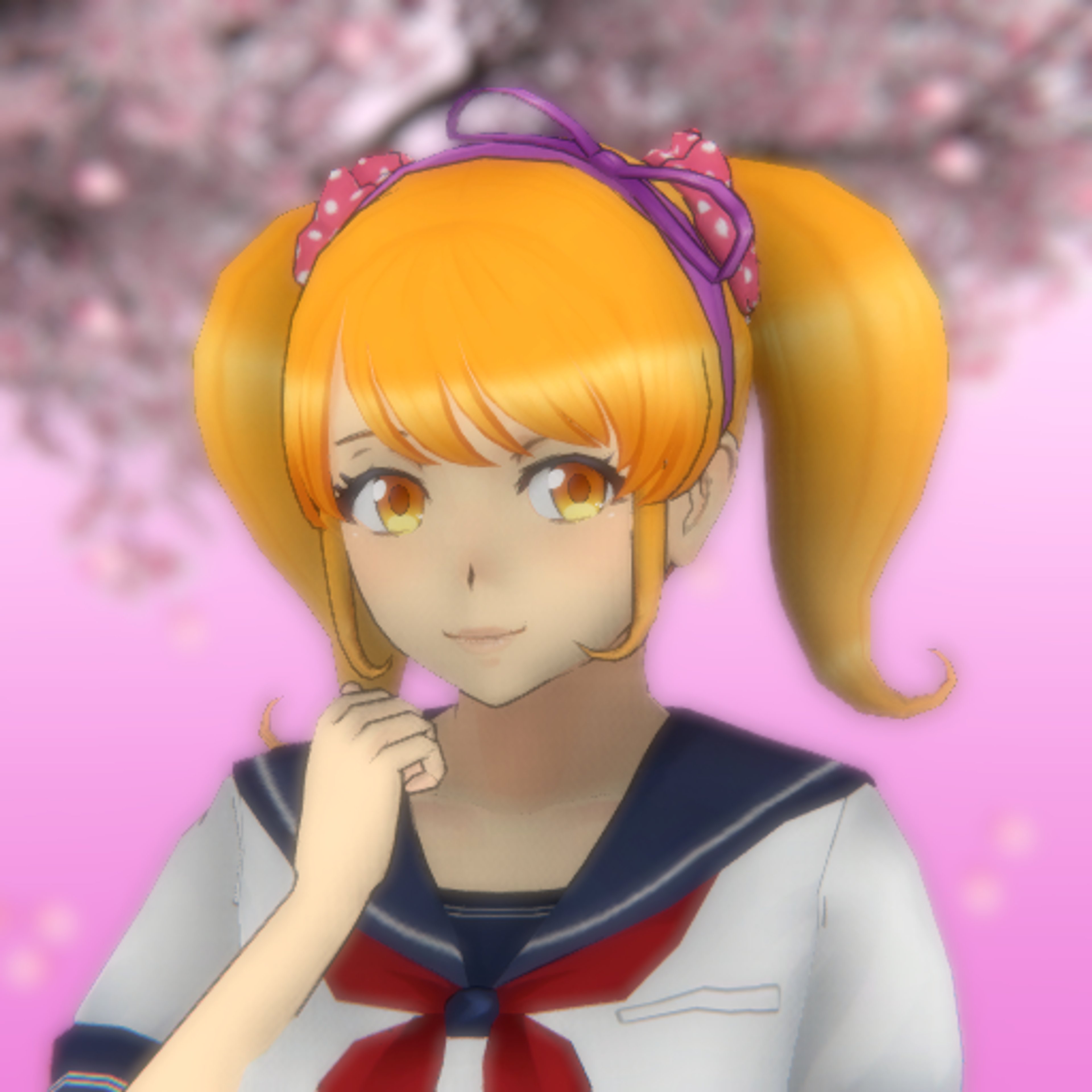 An anime-style character with blonde pigtails wearing a school uniform