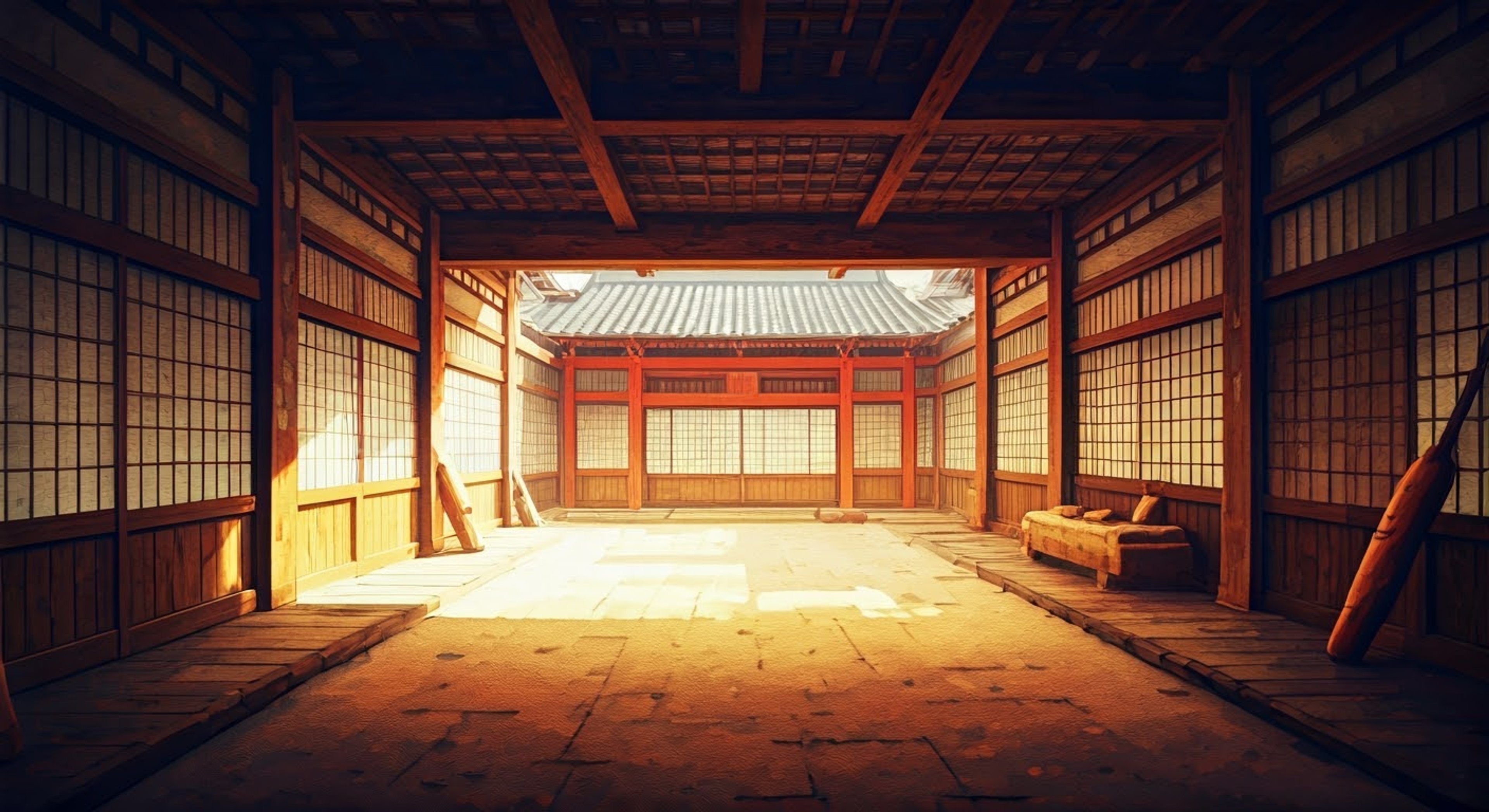 You find yourself facing off against Ikkaku of the 11th Division in an intense training session. His bald head gleams in the sunlight as he takes his signature stance with both sword and sheath at the ready. The training grounds of the 11th Division stretch out around you, scarred from countless battles.