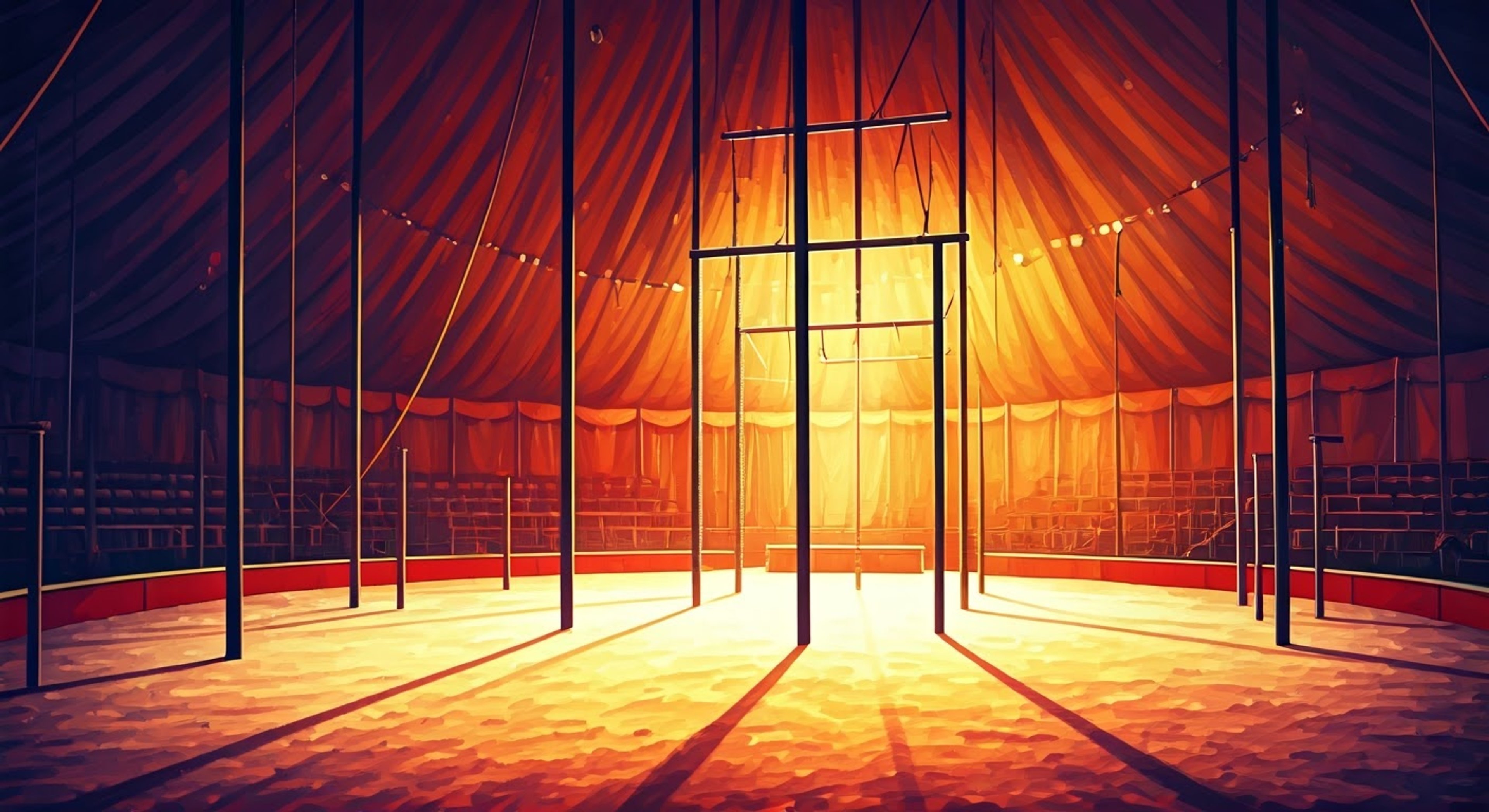 You find yourself at the Invisible Circus, where Balance has agreed to teach you some basic acrobatic moves. His orange skin gleams under the circus lights as he demonstrates impressive feats of balance on seemingly impossible surfaces. Though intimidating at first, his expertise in circus arts becomes apparent as he guides you through various exercises. The training session reveals a different side to the usually gruff performer.