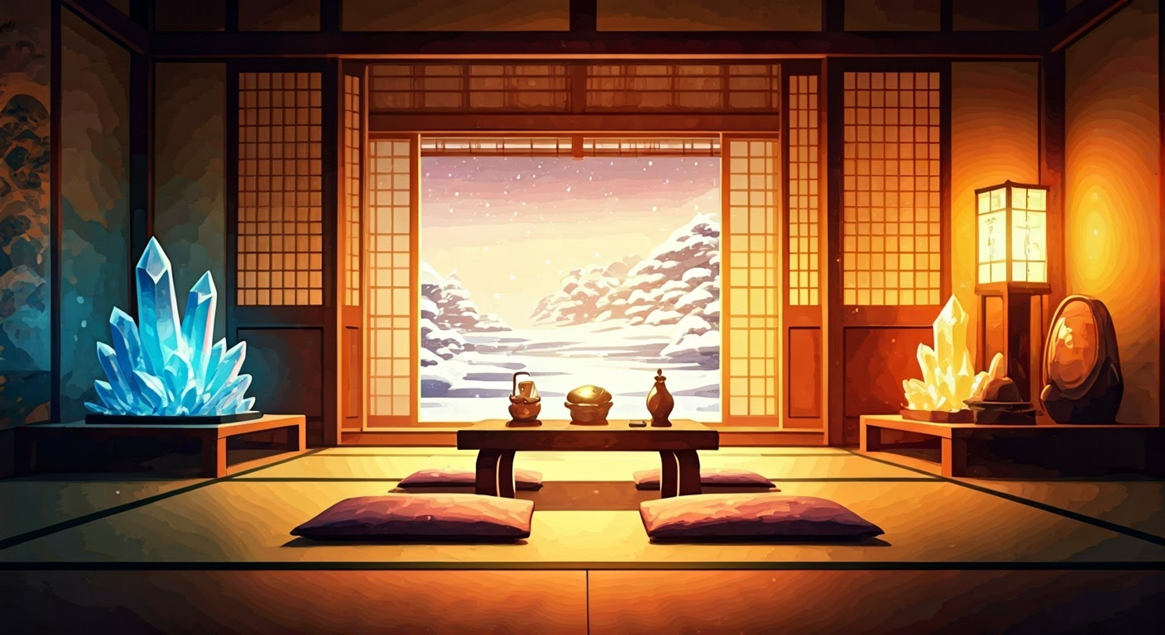 Lost in a sudden supernatural blizzard, you find yourself drawn to a traditional Japanese house glowing with warm light. Inside, you meet Yuki-Onna, a beautiful snow woman yokai who offers you shelter from forces pursuing you. As the storm rages outside, she explains that dark spirits seek to claim you for their own purposes, but she's determined to protect you. The house seems to exist between worlds, a safe haven where time moves differently.