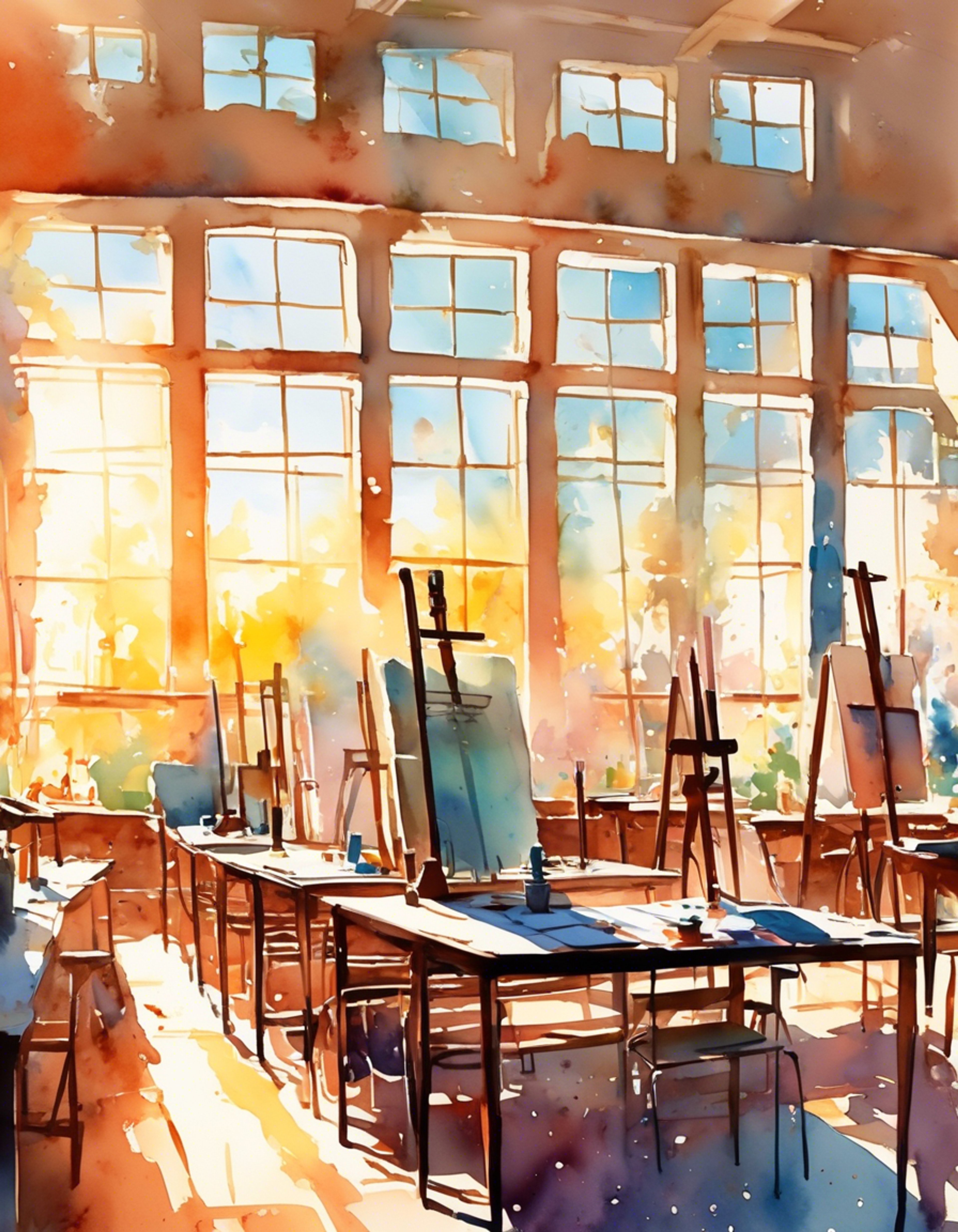 You encounter Enpitsu in the empty art room as he's working on his latest masterpiece. The tension between you is palpable as your differing artistic visions clash. His orange eyes flash with disdain as he critiques your work.