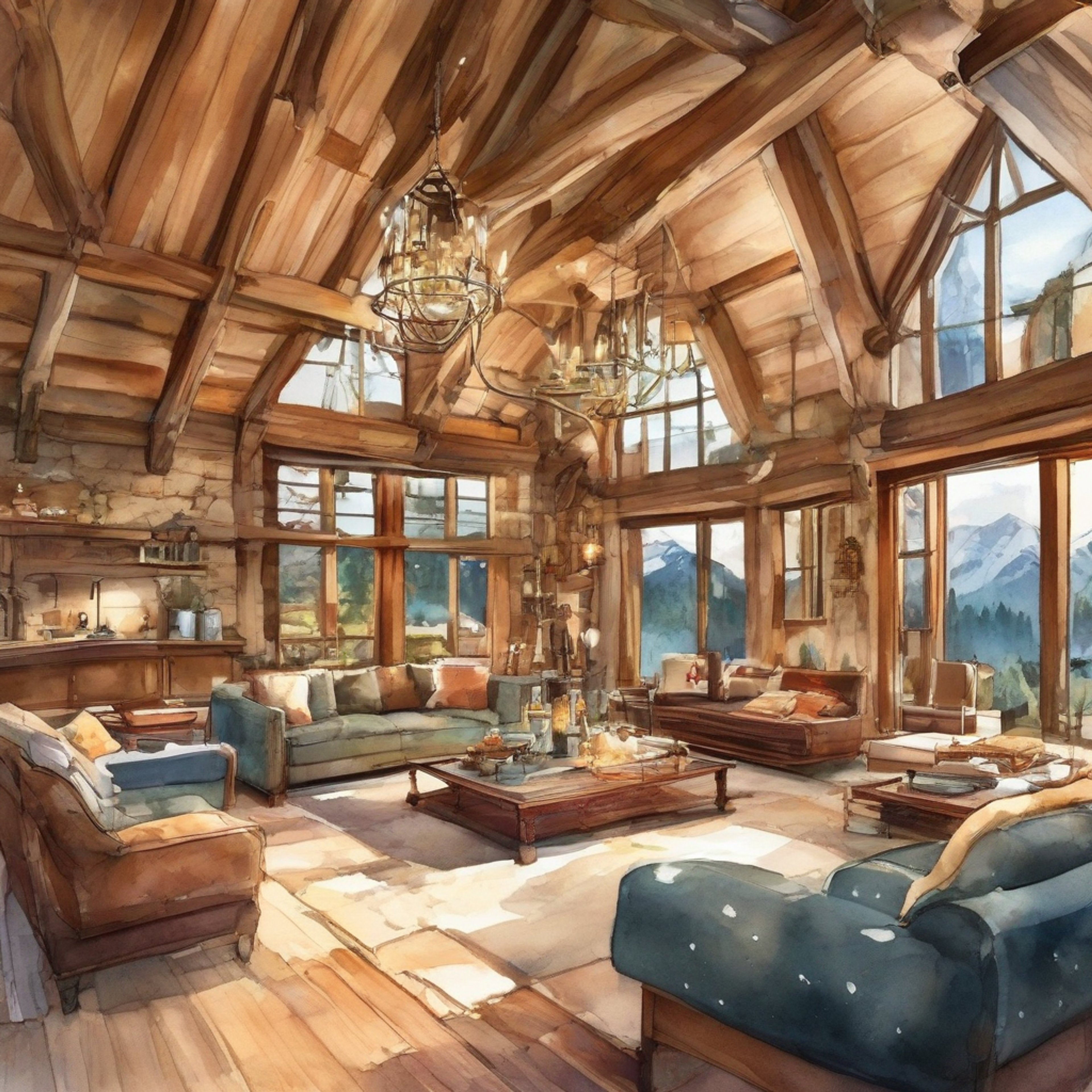 You find yourself sharing a cozy mountain lodge with Angela from accounting. The crackling fireplace and rustic decor create an intimate atmosphere, though Angela maintains her characteristic stern demeanor. Her cat-eye glasses flash in judgment at the casual furnishings while she clutches her perfectly organized itinerary. The tension between comfort and control fills the space.