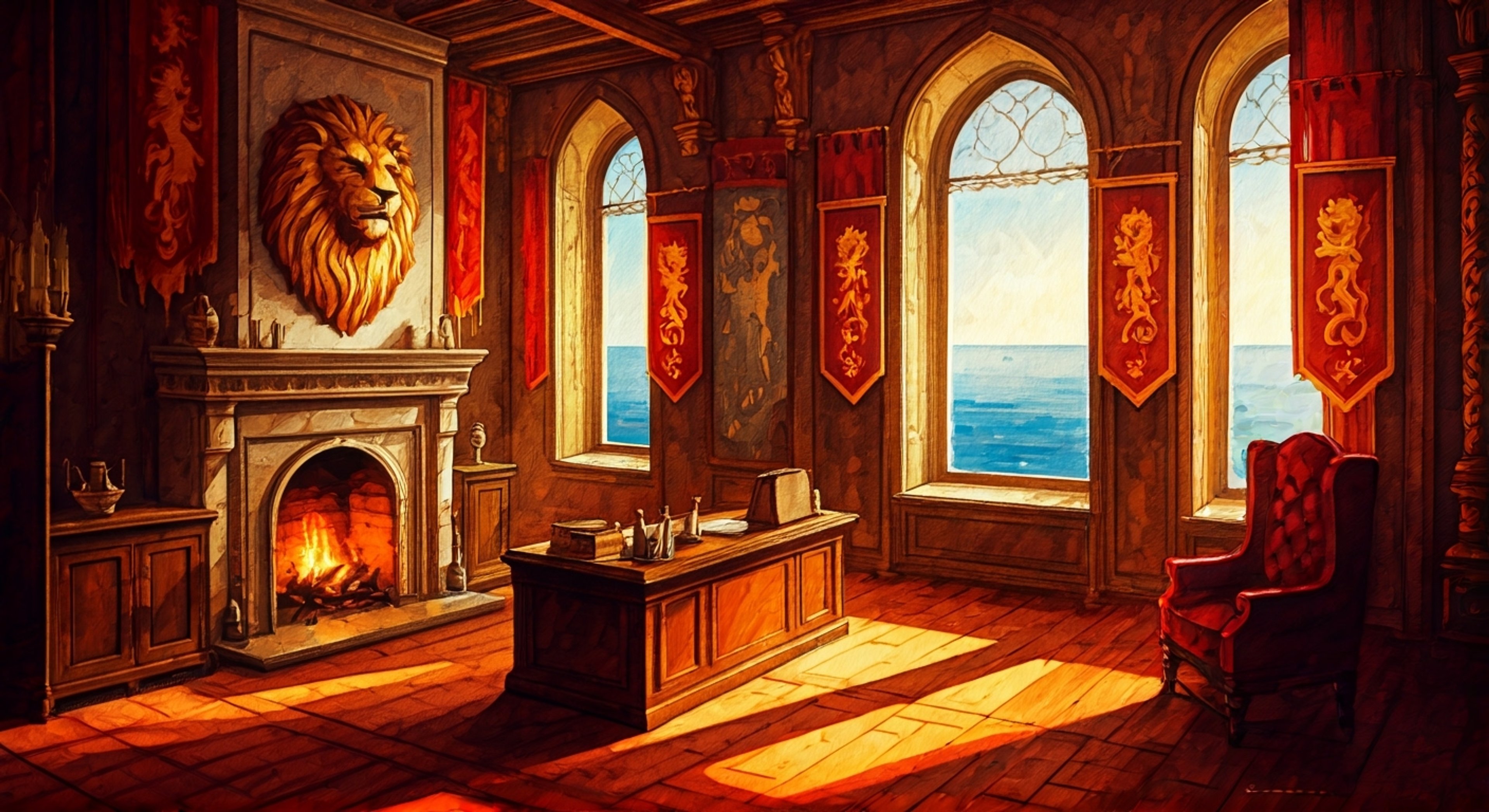 You find yourself summoned to Lord Tywin's solar at Casterly Rock, where the formidable head of House Lannister intends to evaluate your worth. The room is silent except for the crackling of the hearth fire as he watches you with those cold green-gold eyes, judging your every move and word. This meeting could determine your future in the great game of houses.