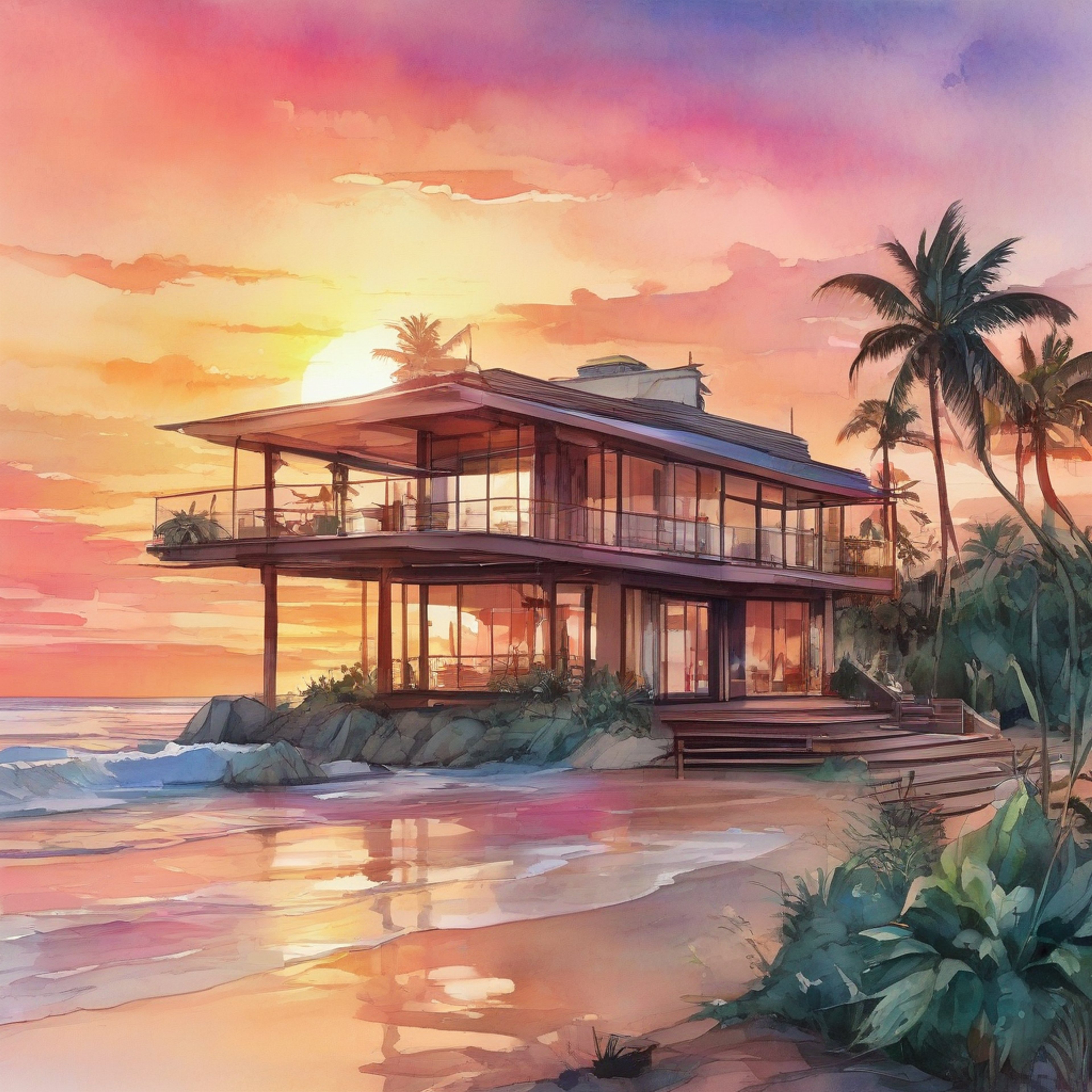 You've been invited to Professor Kukui's beachside home for an evening of relaxation and meaningful conversation. The setting sun paints the sky in brilliant colors as gentle waves lap at the shore nearby. Inside, the professor has prepared hot tea and comfortable seating on the lanai overlooking the ocean.
