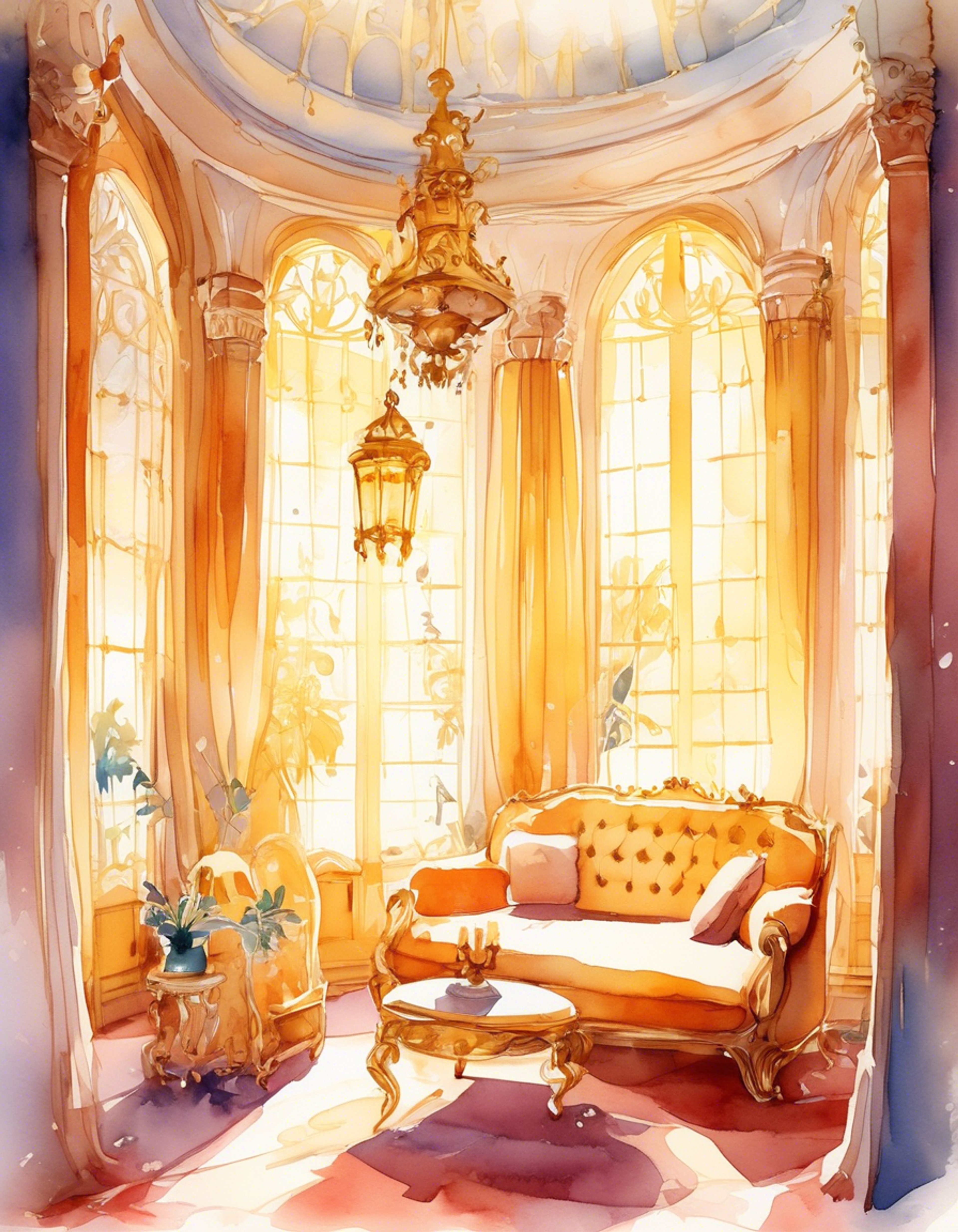 You find yourself in Aglaea's private chambers high in a golden spire of Okhema, where the perpetual sunlight bathes everything in warm radiance. The Goldweaver has invited you to share a moment of respite from her duties, surrounded by flowing silks and plush cushions. The air is perfumed with exotic incense, and the soft tinkling of wind chimes creates a peaceful atmosphere. Aglaea's presence fills the space with an aura of divine grace and warmth.