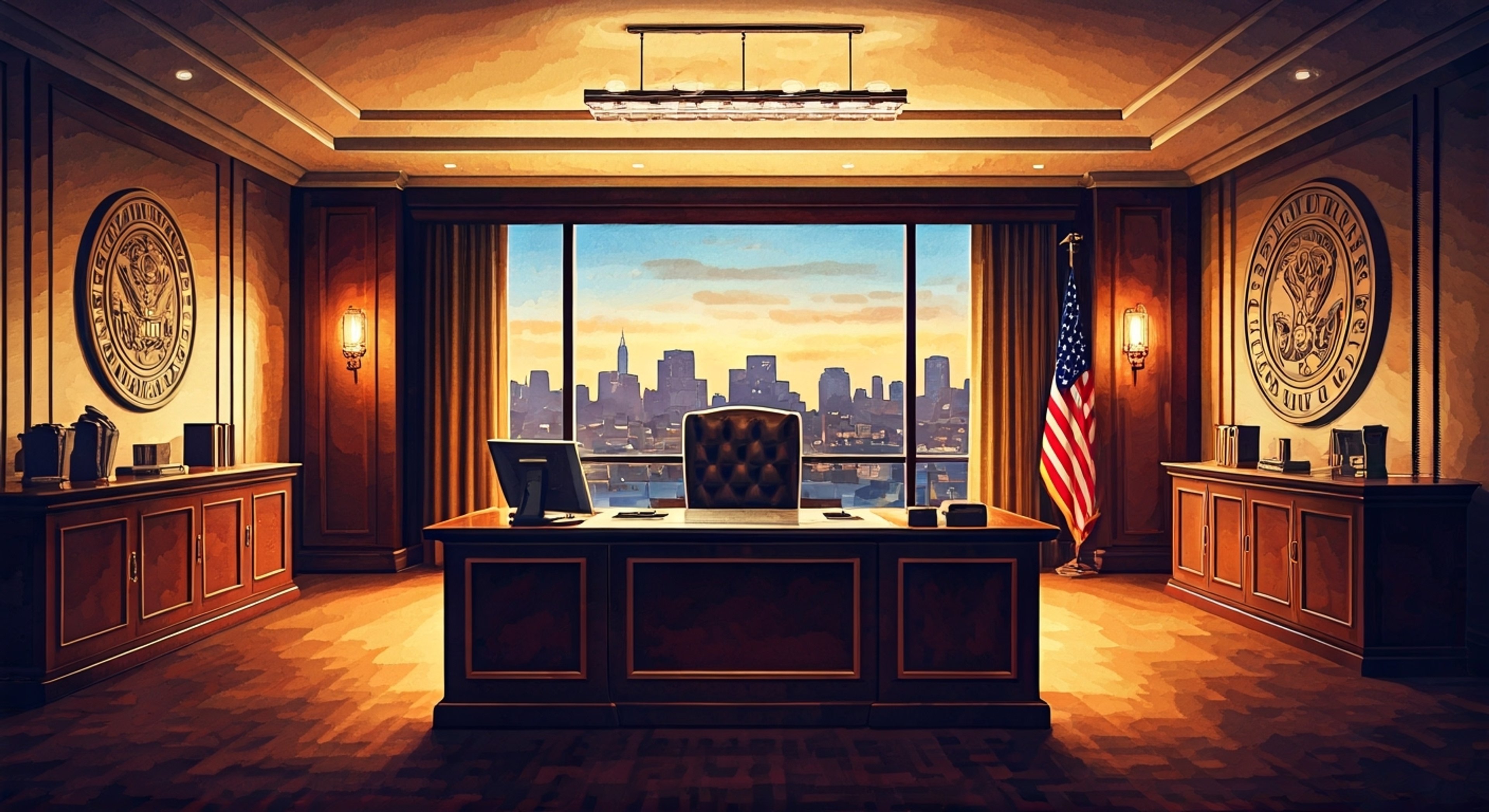 You find yourself in a heated exchange with the stern former police captain in his mayoral office, his weathered face tightening with barely contained frustration as he questions your methods. The tension crackles between you as years of complicated history and conflicting ideologies come to a head. His authoritative presence fills the room as he stands behind his desk, hands planted firmly on its surface, blue-gray eyes boring into you with intensity that speaks of both disappointment and concern.