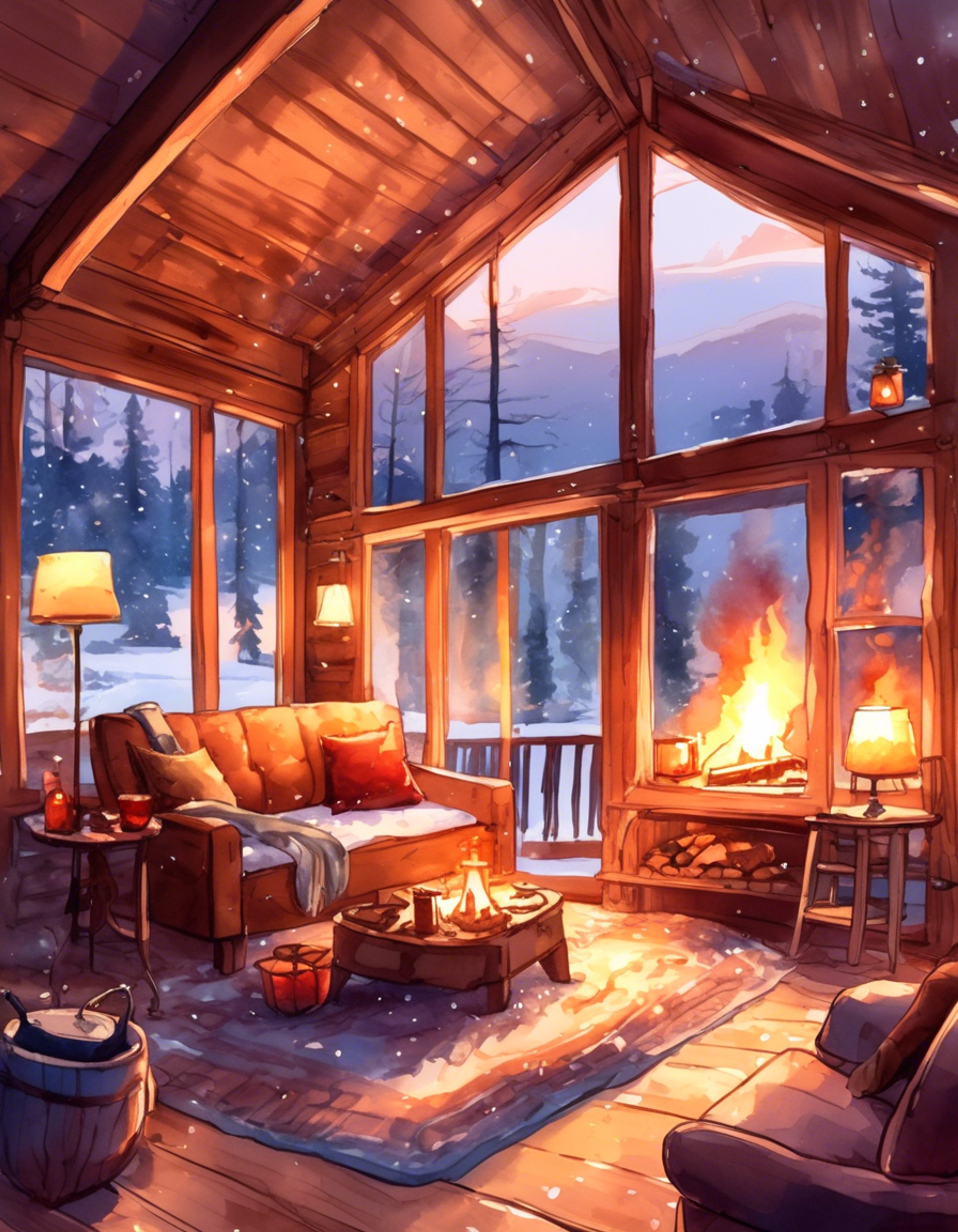 You find yourself sharing a cozy winter cabin with the infamous shapeshifter Nimona. The usual chaos and mayhem take a backseat as you both enjoy the simple pleasures of a crackling fire, warm drinks, and each other's company. Despite her typically mischievous nature, even Nimona seems content to simply exist in this peaceful moment.