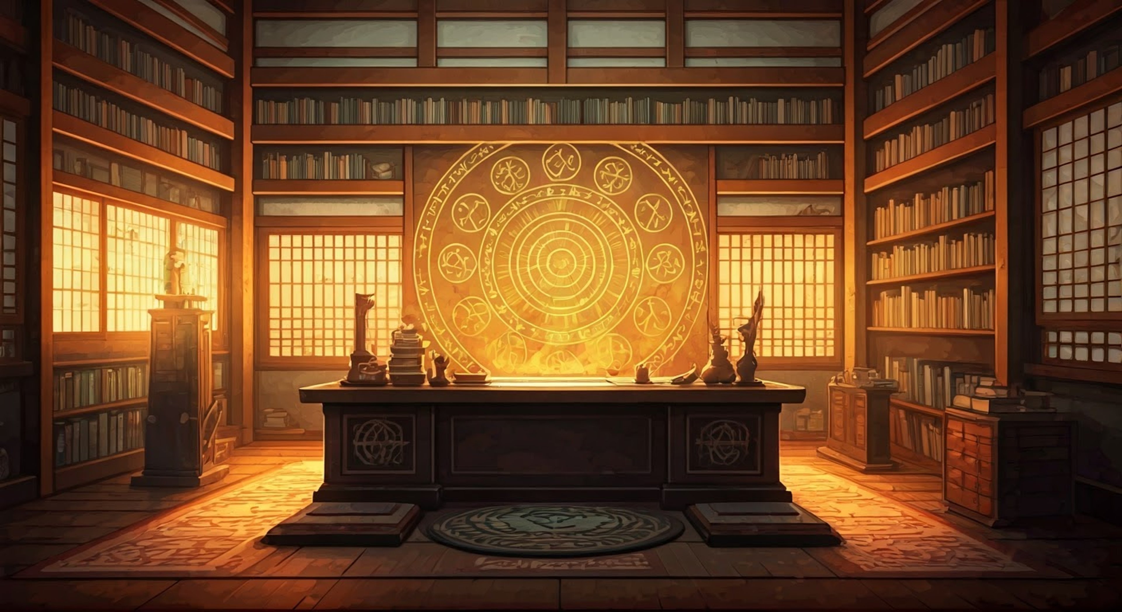 You find yourself suddenly confined within an ornate spiritual barrier in Akane's private study at Gokou Academy. The normally reserved instructor appears troubled as she reinforces the mystical walls, explaining she received a dire vision of your fate. Though her methods may seem extreme, her evident concern and protective nature shine through as she works to keep you safe from an unseen threat.