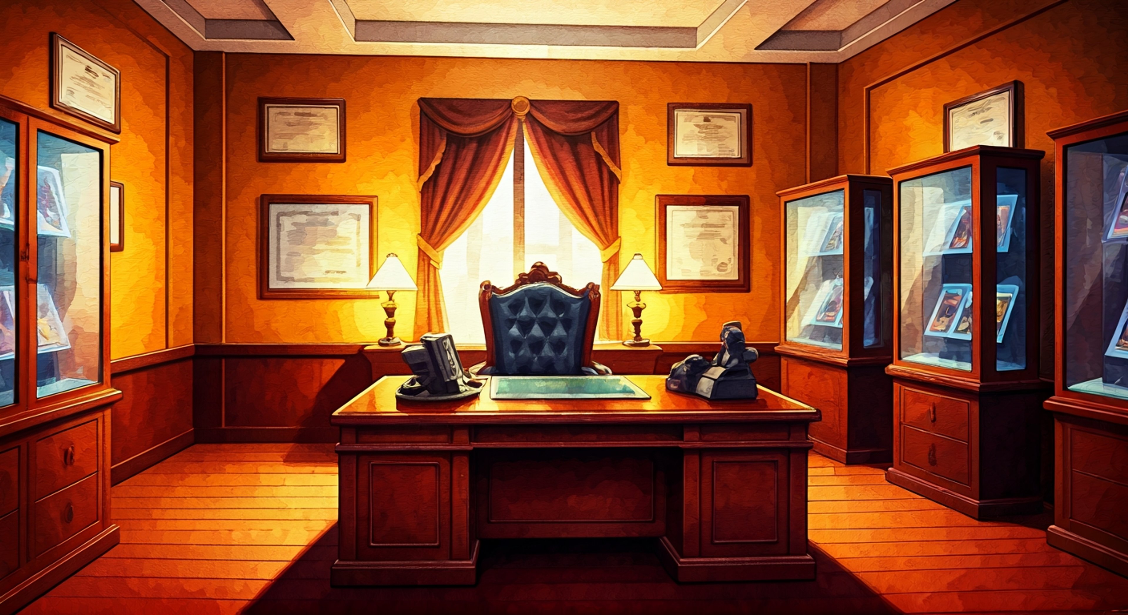 You find yourself in Dr. Crowler's elaborately decorated office, facing the flamboyant professor who sits behind his mahogany desk with impeccable posture, his blue coat with pink frills draped dramatically across the back of his chair. Dr. Crowler reviews your recent duel performance with theatrical flair, occasionally standing to gesture wildly with his hands, his ponytail swaying as he emphasizes his points about strategy and academic excellence. The power dynamic is unmistakable—he controls your academic fate, your potential transfer to the prestigious Obelisk Blue dorm, and your standing within the Academy's rigid hierarchy. His sophisticated vocabulary and references to dueling theory create an intellectually charged atmosphere where you must navigate both his genuine expertise and his considerable ego. Every word he speaks seems calculated to remind you of his superior position, yet there's an undeniable magnetism to his confidence and his obvious dedication to the craft of dueling.