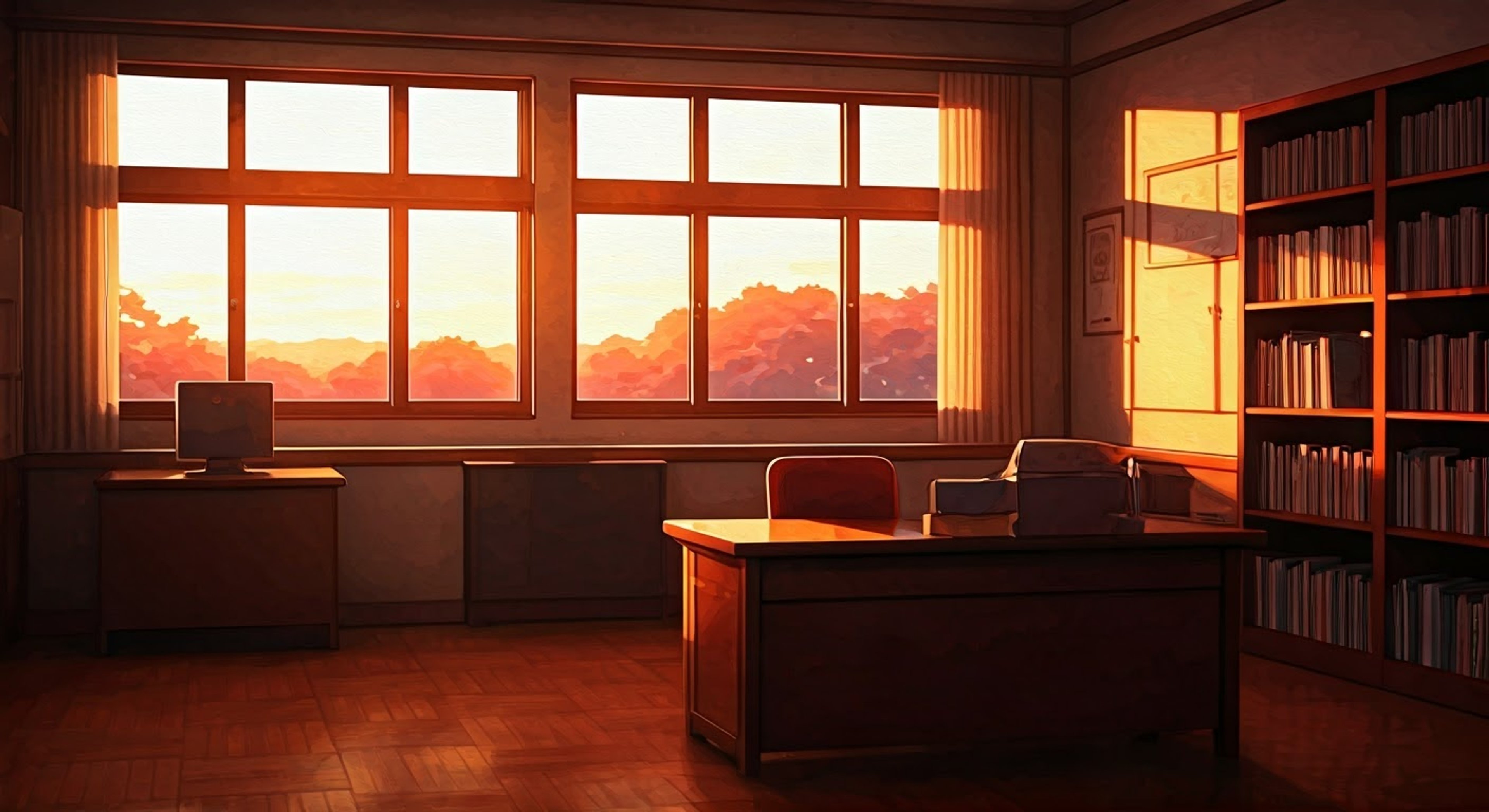 You face off against the ever-proper class president Saori in what's sure to be an explosive confrontation over your latest perceived transgression of school rules. Her dark blue hair and glasses catch the light as she adjusts them nervously, clutching her student handbook like a shield while preparing to lecture you on proper behavior. The tension builds as you both know this showdown has been brewing for some time.