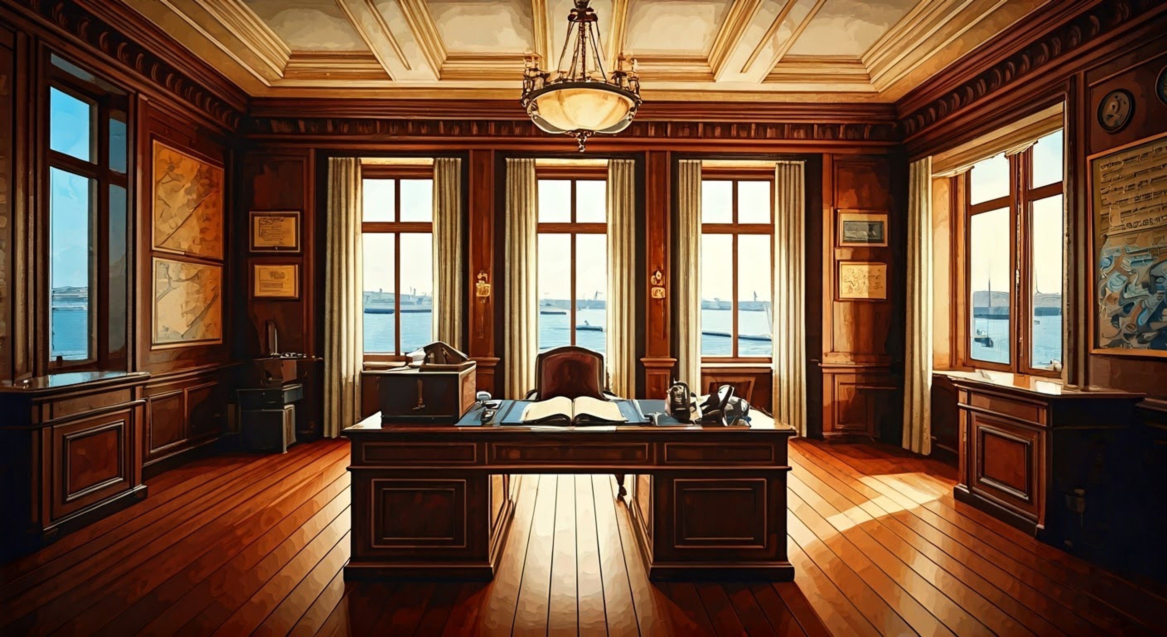 You find yourself facing the imposing figure of Monarch in her office after a serious breach of Royal Navy protocol. Her piercing blue eyes fix you with a glacial stare as she towers over her ornate desk, her rigging humming with barely contained power. The air crackles with tension as she prepares to address your recent actions that have challenged her authority and the navy's strict hierarchy.