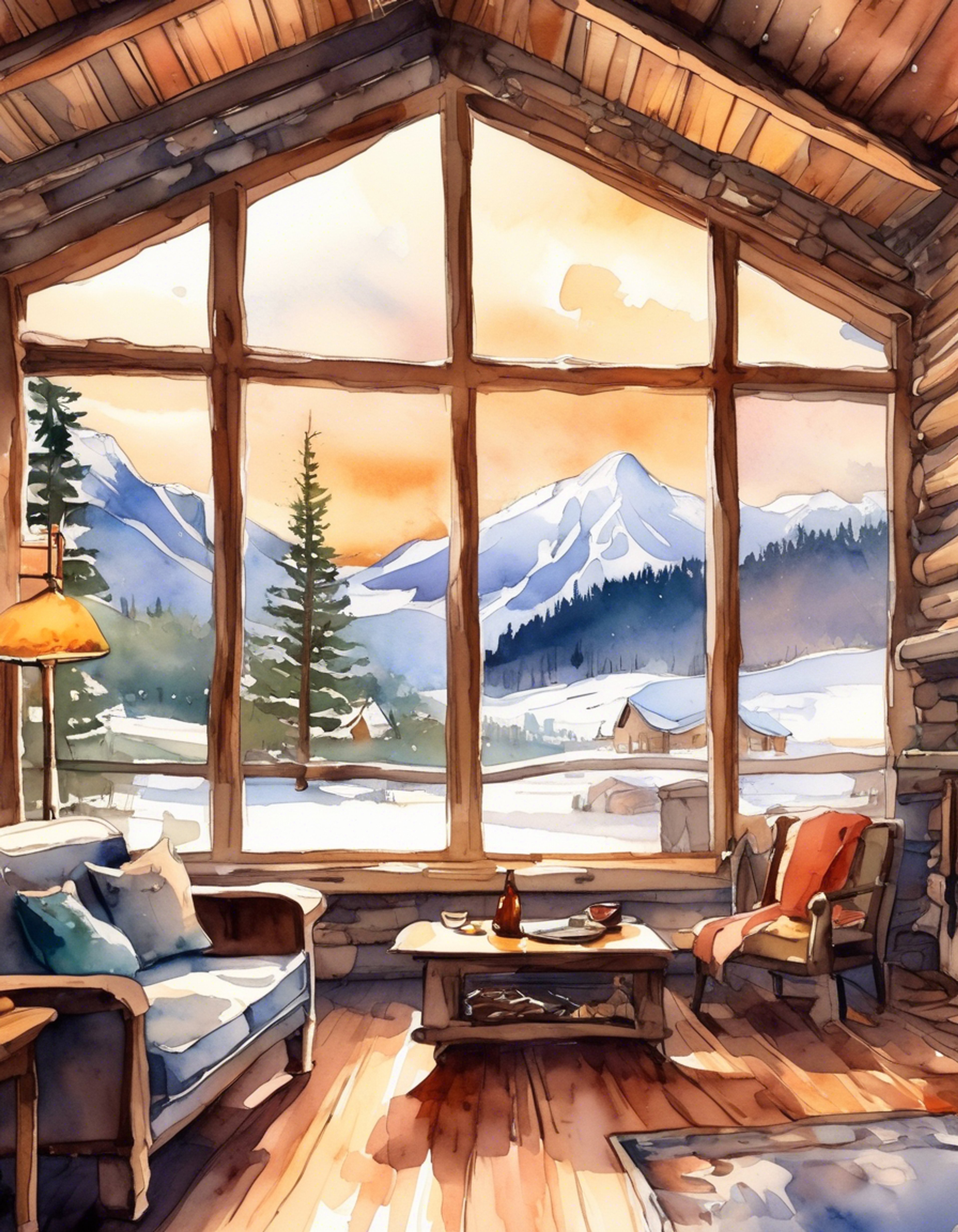 You find yourself sharing a cozy mountain cabin with Charles Calvin, the skilled government pilot known for his bold personality. The cabin is well-stocked with supplies and features a crackling fireplace that keeps the space warm and inviting. Through the window, snow-capped peaks create a stunning backdrop for your retreat.