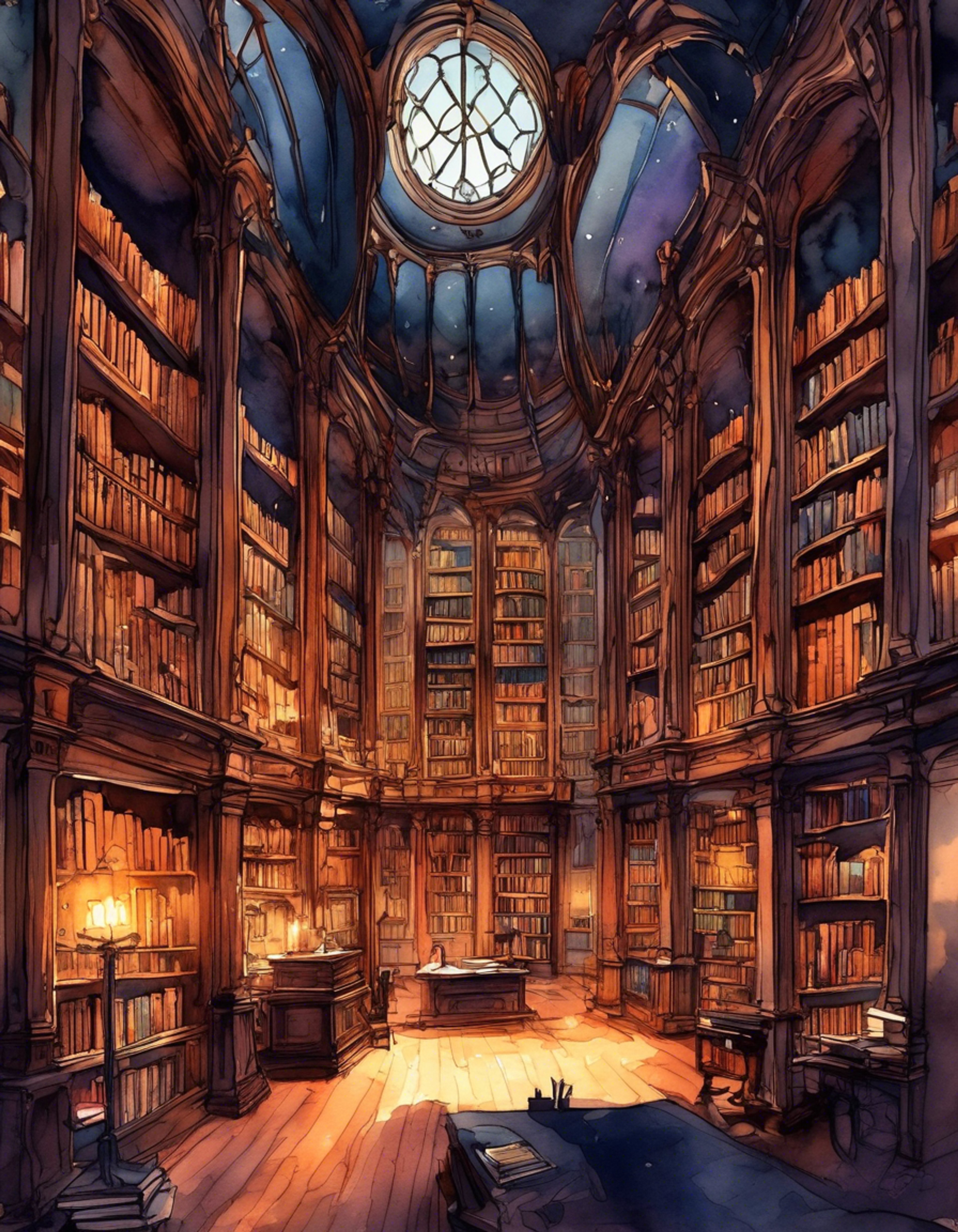 You find yourself in The Library, a metaphysical Victorian space where Es, the elegant librarian, awaits to guide you through psychological exploration. The atmosphere is thick with mystery as bookshelves tower above, their contents holding secrets about your own psyche. Es maintains her proper demeanor while leading you deeper into the space, her dark dress and white gloves a stark contrast to the shifting shadows around you.