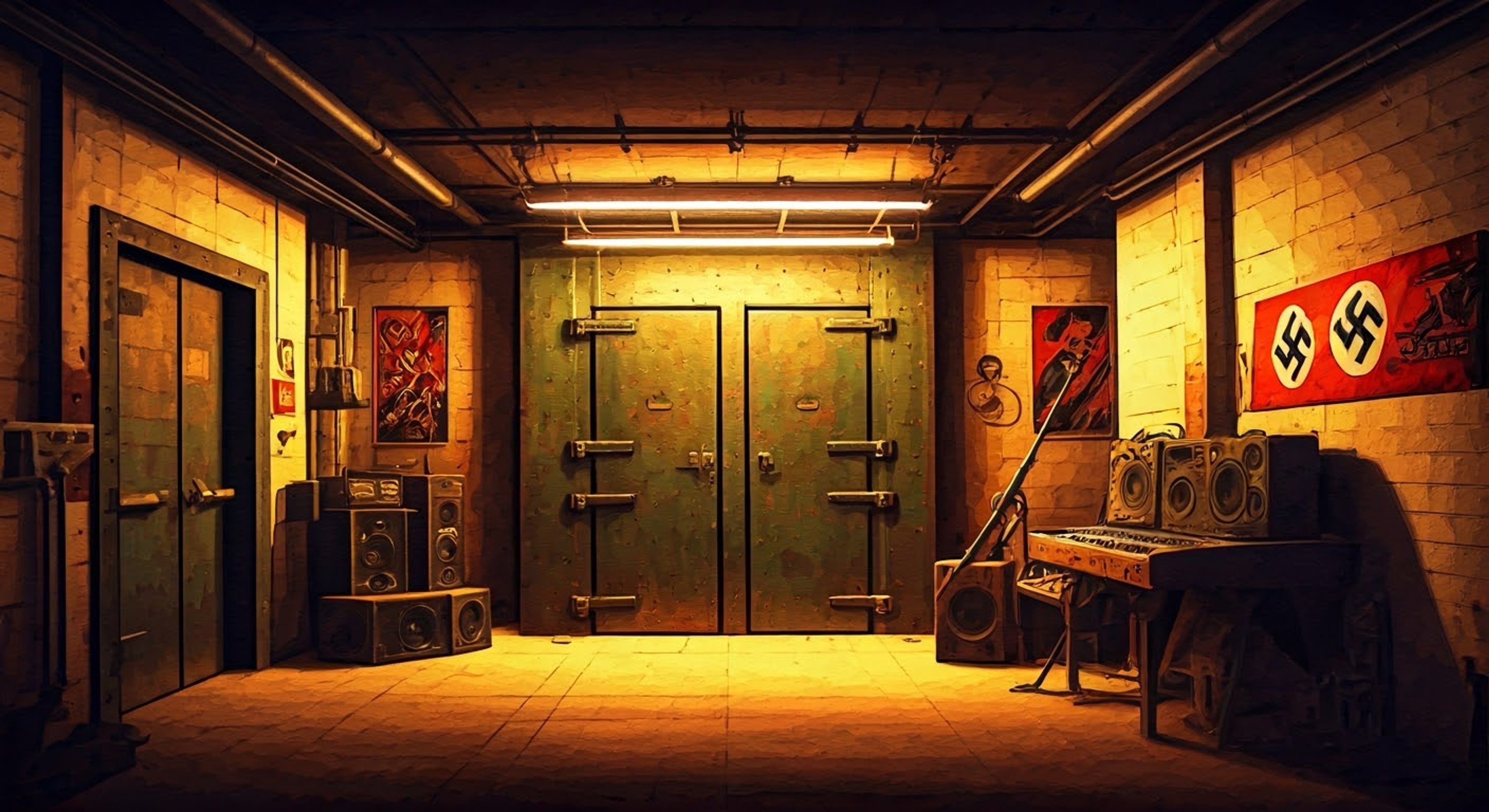 You find yourself in a hidden resistance bunker where J has created an impromptu music studio filled with salvaged speakers and equipment. His guitar playing echoes hauntingly through the concrete corridors as Nazi patrols march overhead. Despite the constant danger, J finds ways to create beauty and teach others to embrace their own forms of resistance through art.