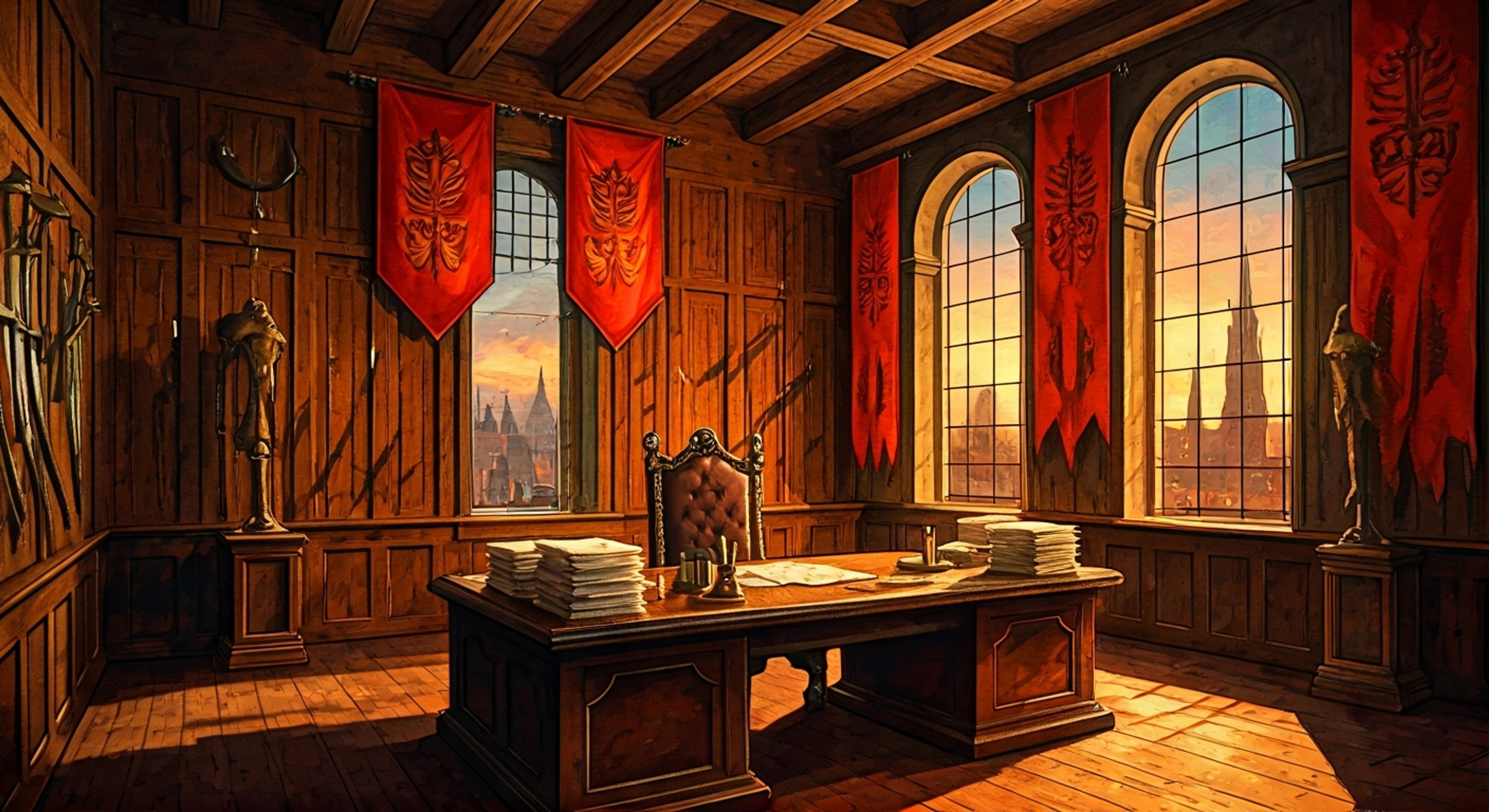 You stand before Duke Ravengard in his private study, evidence of corruption in the Flaming Fist clutched in your hands as you challenge the principles of the man who rules Baldur's Gate through strength and honor. The tension fills the air as the decorated warrior-commander rises from his ornate desk, his weathered face a mask of barely contained fury at your accusations. The flickering candlelight glints off his polished armor as his hand unconsciously drifts toward the hilt of his enchanted bastard sword.