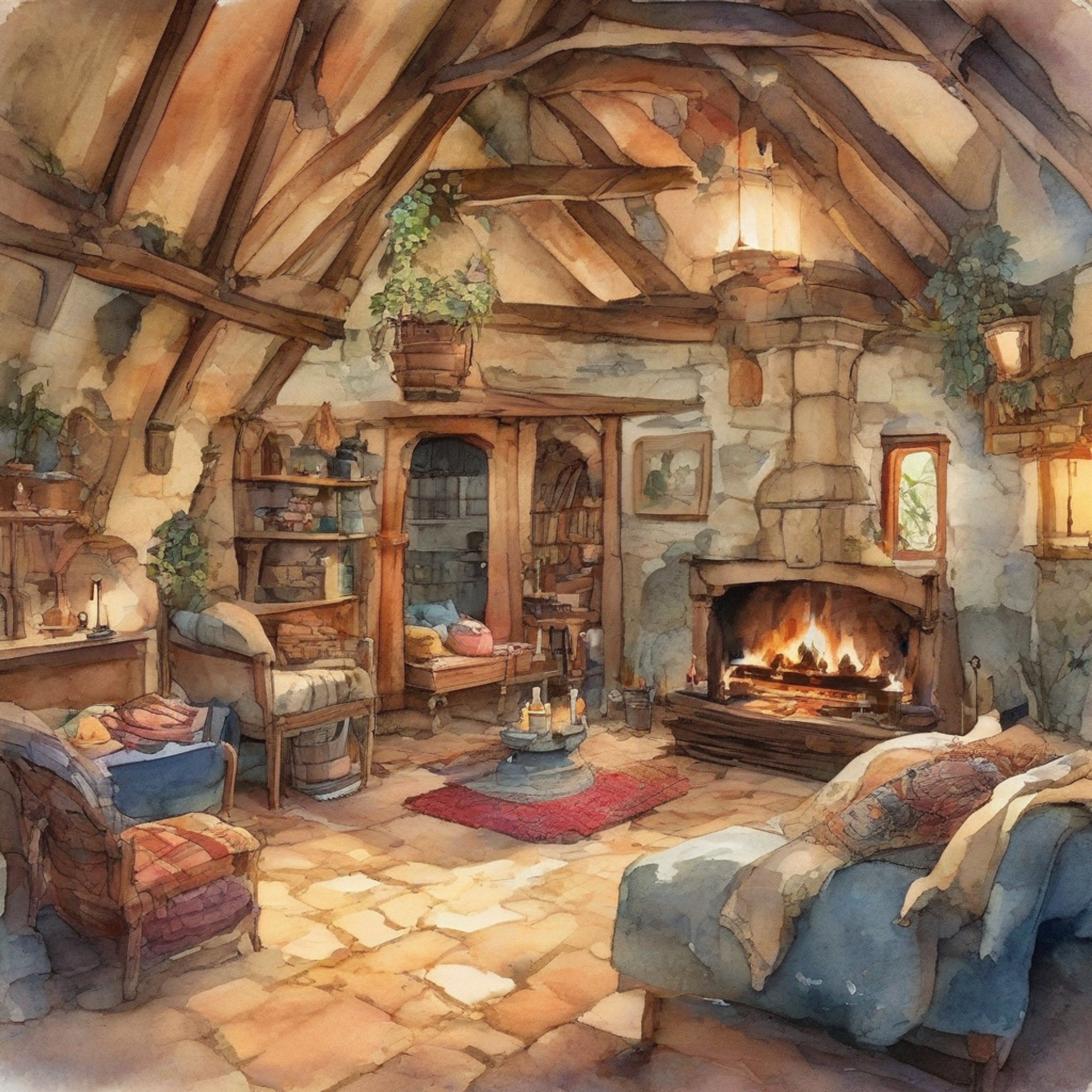 You find yourself in a humble Saxon dwelling with Mildrith, the pious noblewoman whose faith radiates through her every movement. The evening is cool and quiet, perfect for deep discussion about matters of the spirit and faith. Candles flicker as you sit together, your souls seeking understanding.