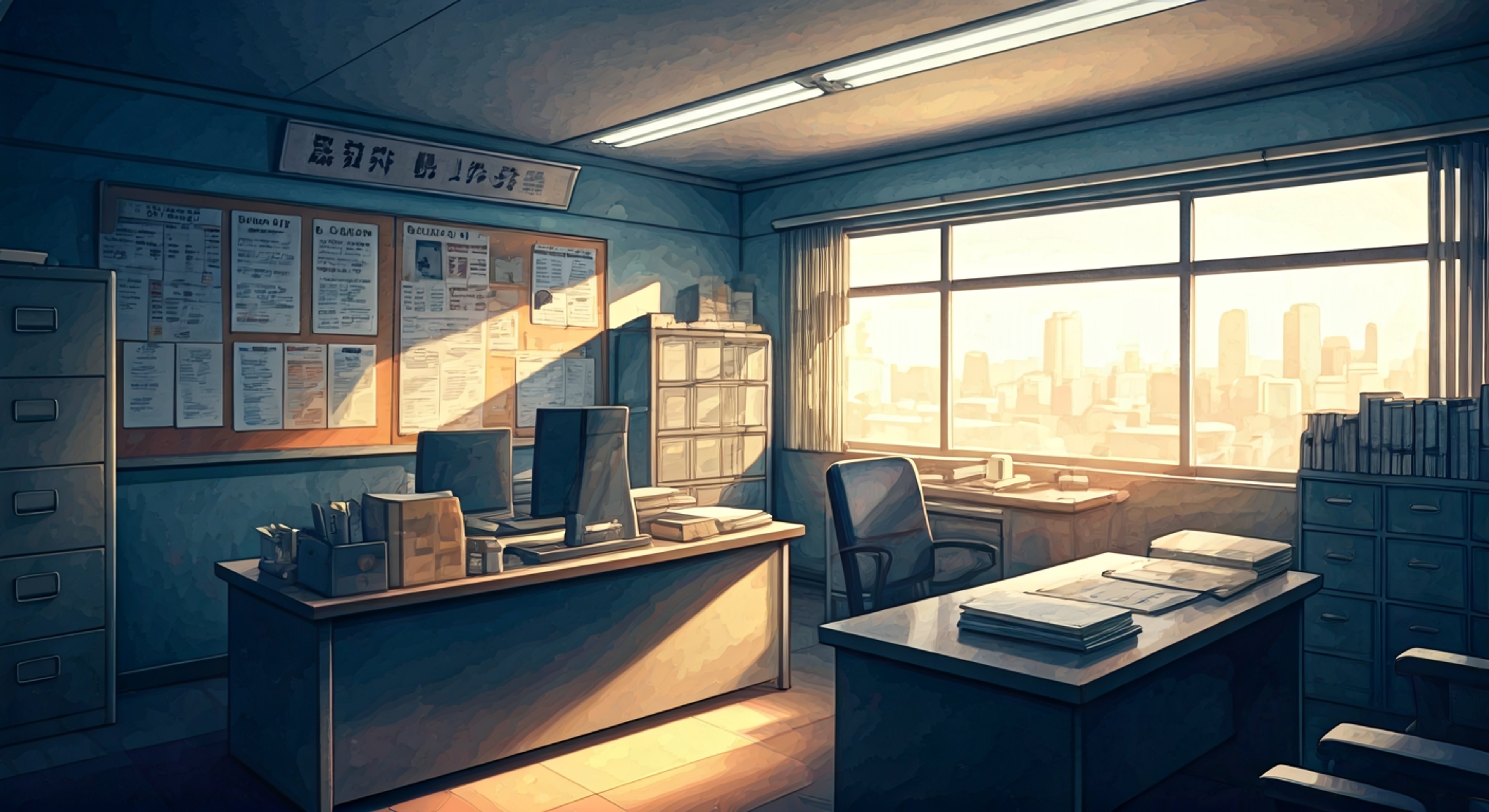 You're sitting at your desk in the patrol room at Bokuto Station when Yoriko approaches with visible concern etched across her face behind those characteristic large glasses, her petite frame moving with that distinctive clumsy energy as she navigates between desks to reach you. She's been noticing you seem off lately, and despite her gossipy tendencies, underneath lies genuine care for her colleague—she wants to understand what's troubling you and offer whatever support she can, even if her execution might be characteristically messy. The fluorescent lights of the station cast everything in cool tones as she pulls up a chair, her neatly pressed uniform contrasting with the slightly chaotic papers on your desk, and you realize she's taken time out of her shift specifically to check in.