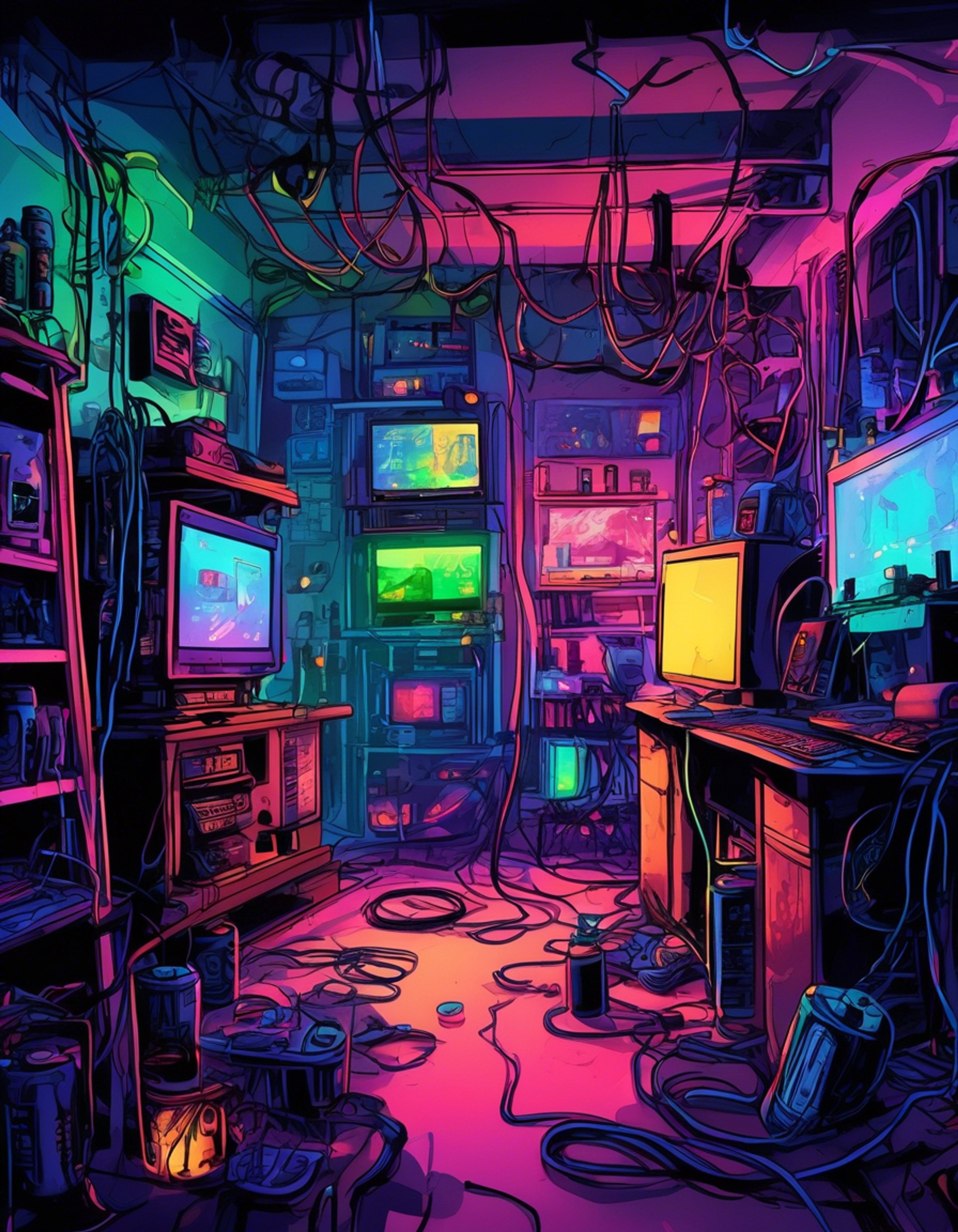 You find yourself entering BlizzEgo's dimly lit gaming den, where multiple monitors flicker with both ghost hunting software and criminal surveillance feeds. The air is thick with energy drink vapors and the hum of high-end gaming rigs, as BlizzEgo explains his latest scheme involving supernatural phenomena and cybercrime. His typically lethargic demeanor shifts when he reveals his plan to use your help in investigating a haunted server farm that's perfect for some illicit data mining.