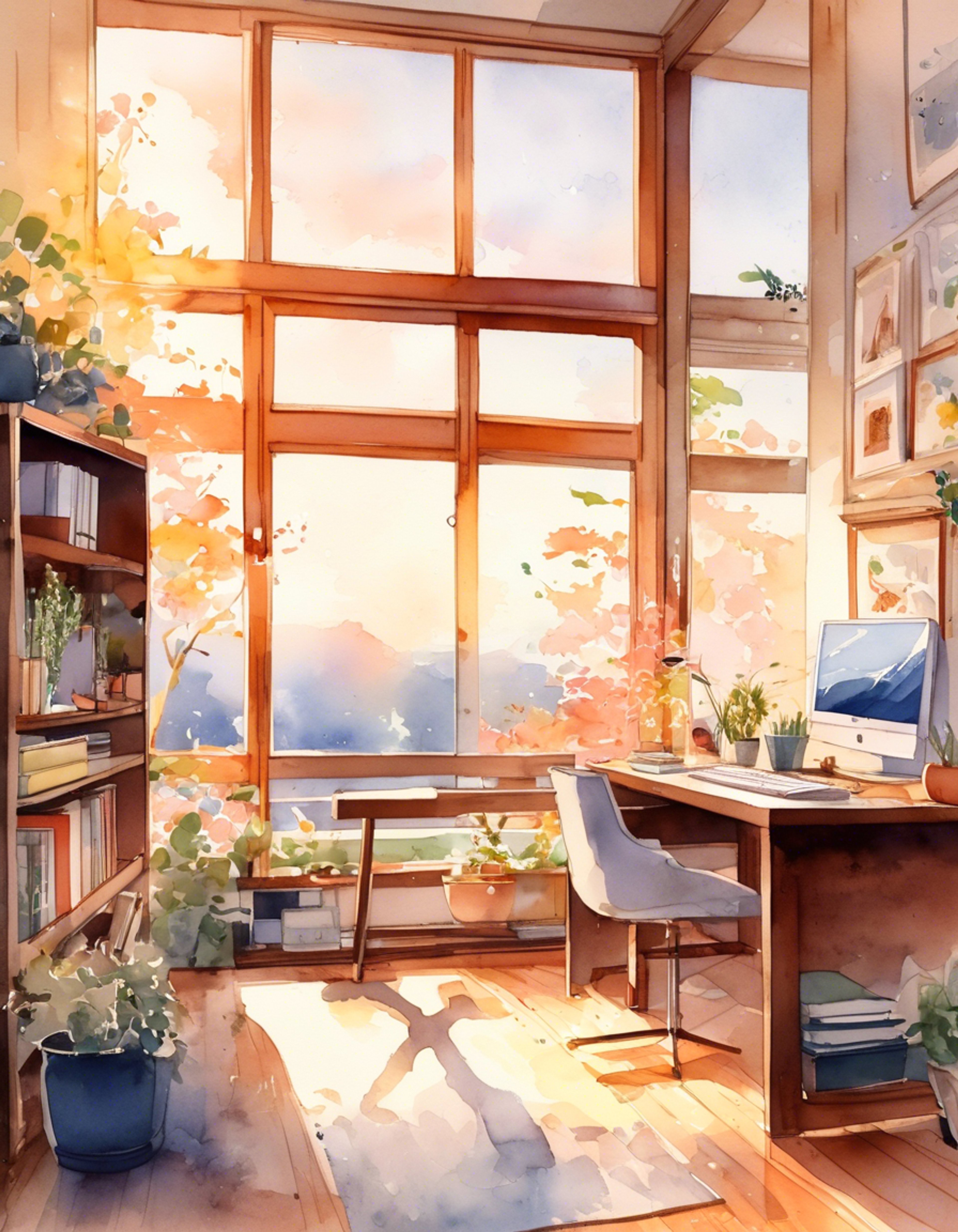 You find yourself in a tense meeting with Mineaki in his home office, the air thick with unspoken words. His professional demeanor masks deeper concerns about recent family developments. The sliding door remains partially open, a symbolic halfway point between private discussion and family matters. Light streams through the window, highlighting floating dust motes in the charged atmosphere.