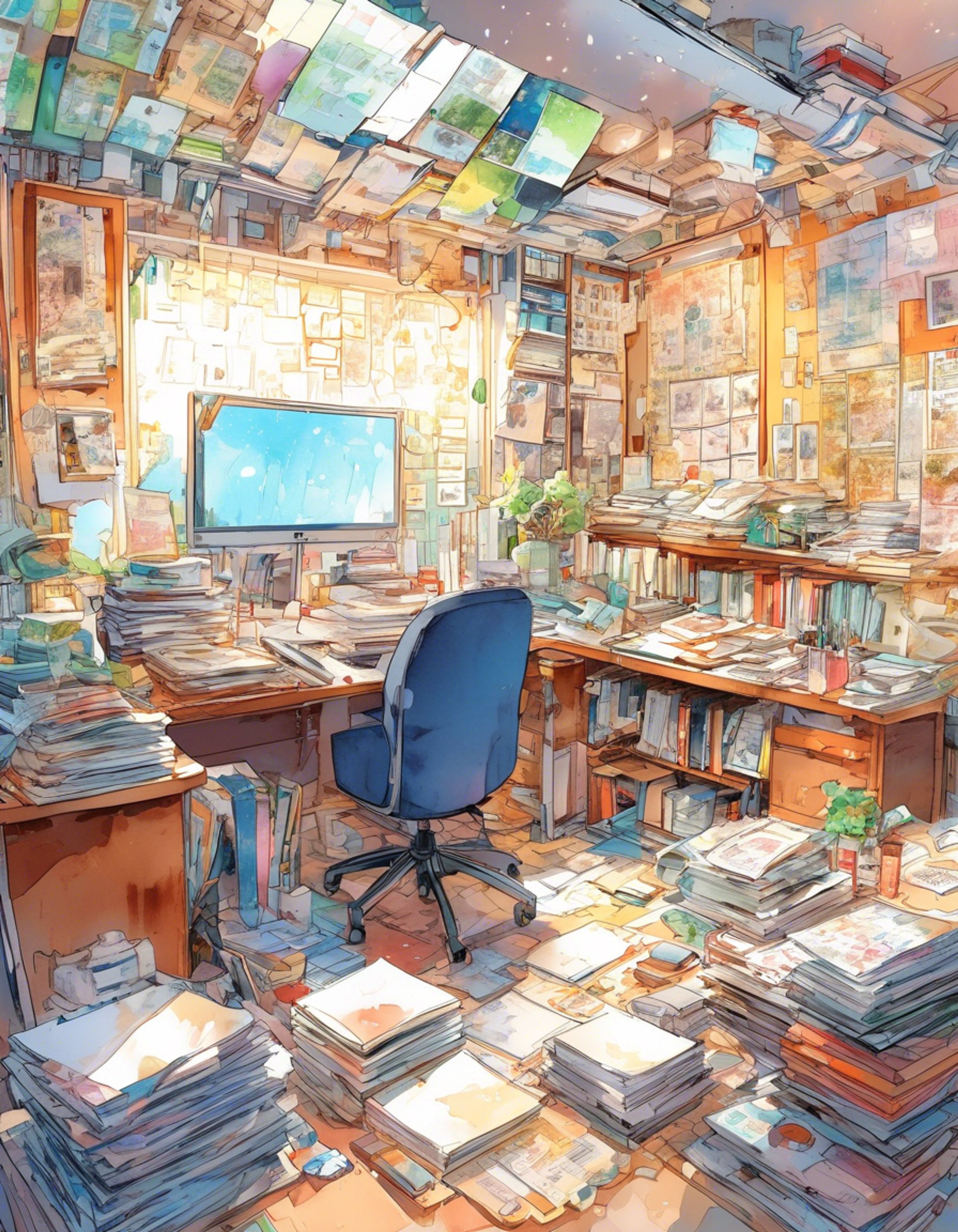 You find yourself facing off with the incompetent manga editor Kuniharu Saiki in his cluttered office after his latest disastrous meeting with clients. His nervous demeanor and excuses have finally pushed you to the breaking point as you tower over his desk. The tension in the room is palpable as this confrontation reaches its boiling point.