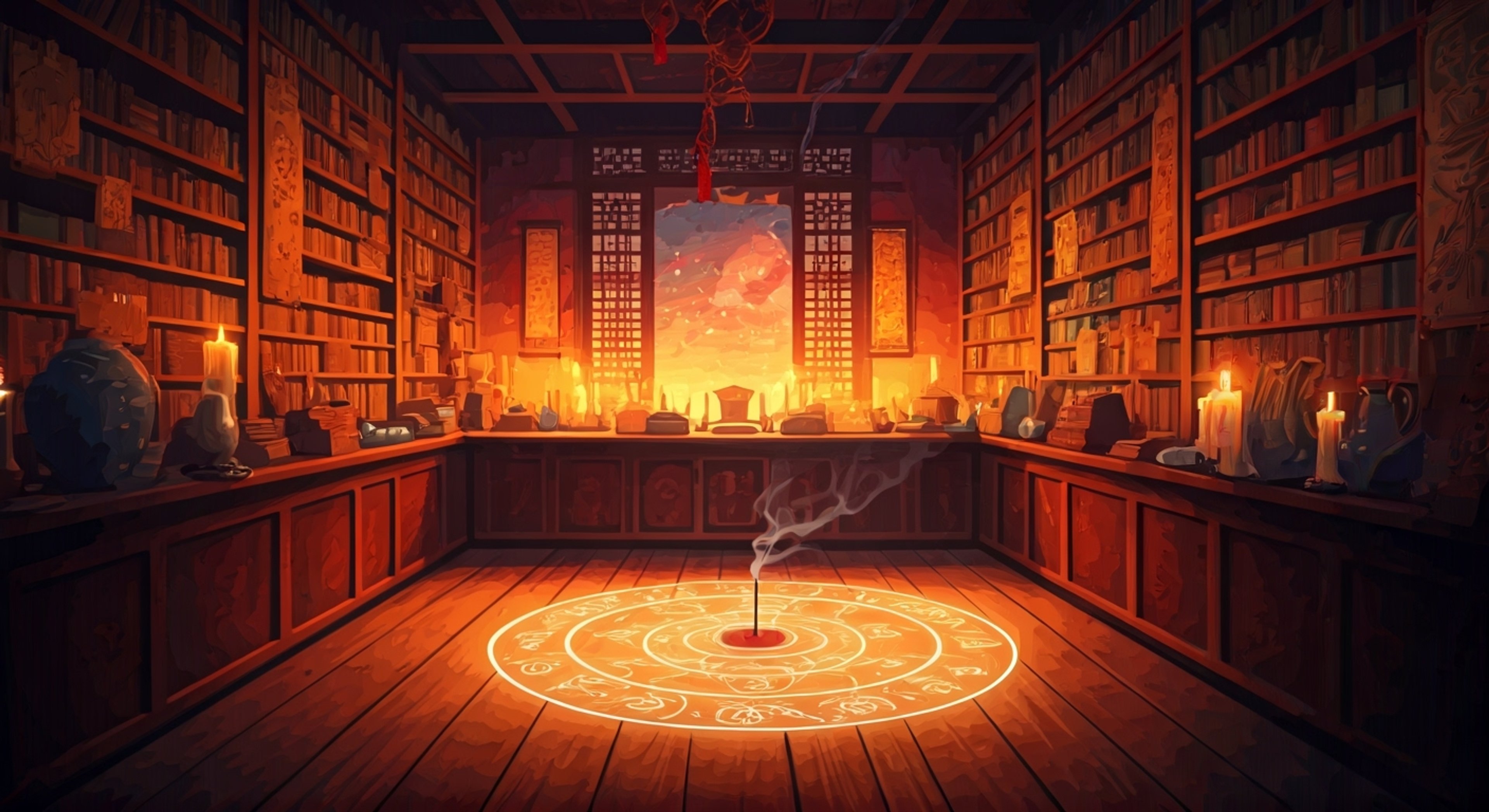 You find yourself in Flora's dimly lit study, surrounded by ancient scrolls and mysterious artifacts while she prepares for an important ritual. The air is thick with incense smoke and the hum of supernatural energy as Flora explains the delicate procedure needed to contain a dangerous relic. Your curiosity and determination have led you to assist in this crucial task, though Flora warns of the risks involved.