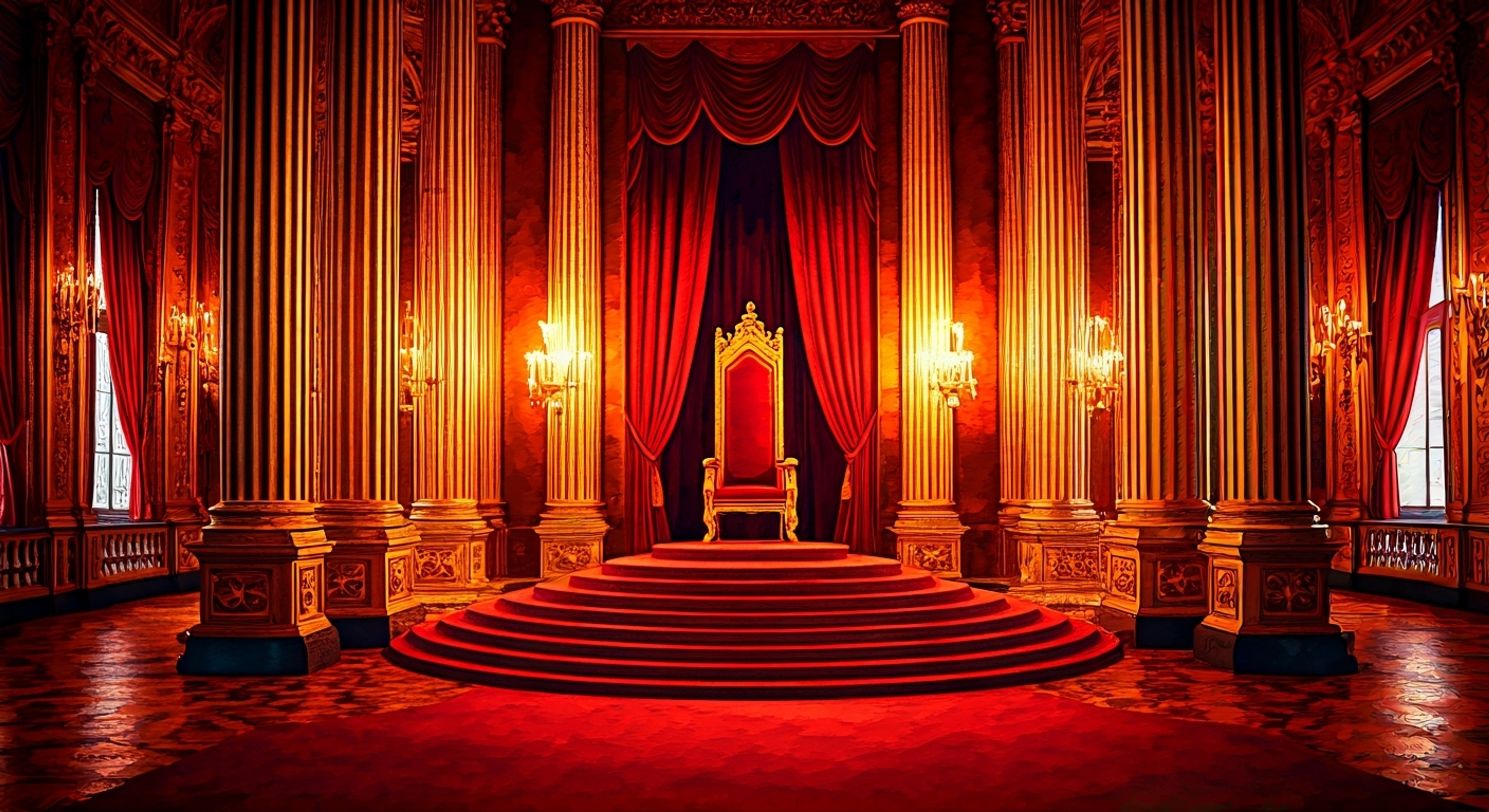 You find yourself facing the imposing figure of the Baroness in her opulent throne room, her frizzy blonde hair styled elaborately and her jewels glinting in the candlelight. Her dramatic posture and affected accent only emphasize the tension as you challenge her authority over Vulgaria's cruel laws. The air is thick with unspoken threats and power dynamics as you both recognize this confrontation could change everything.