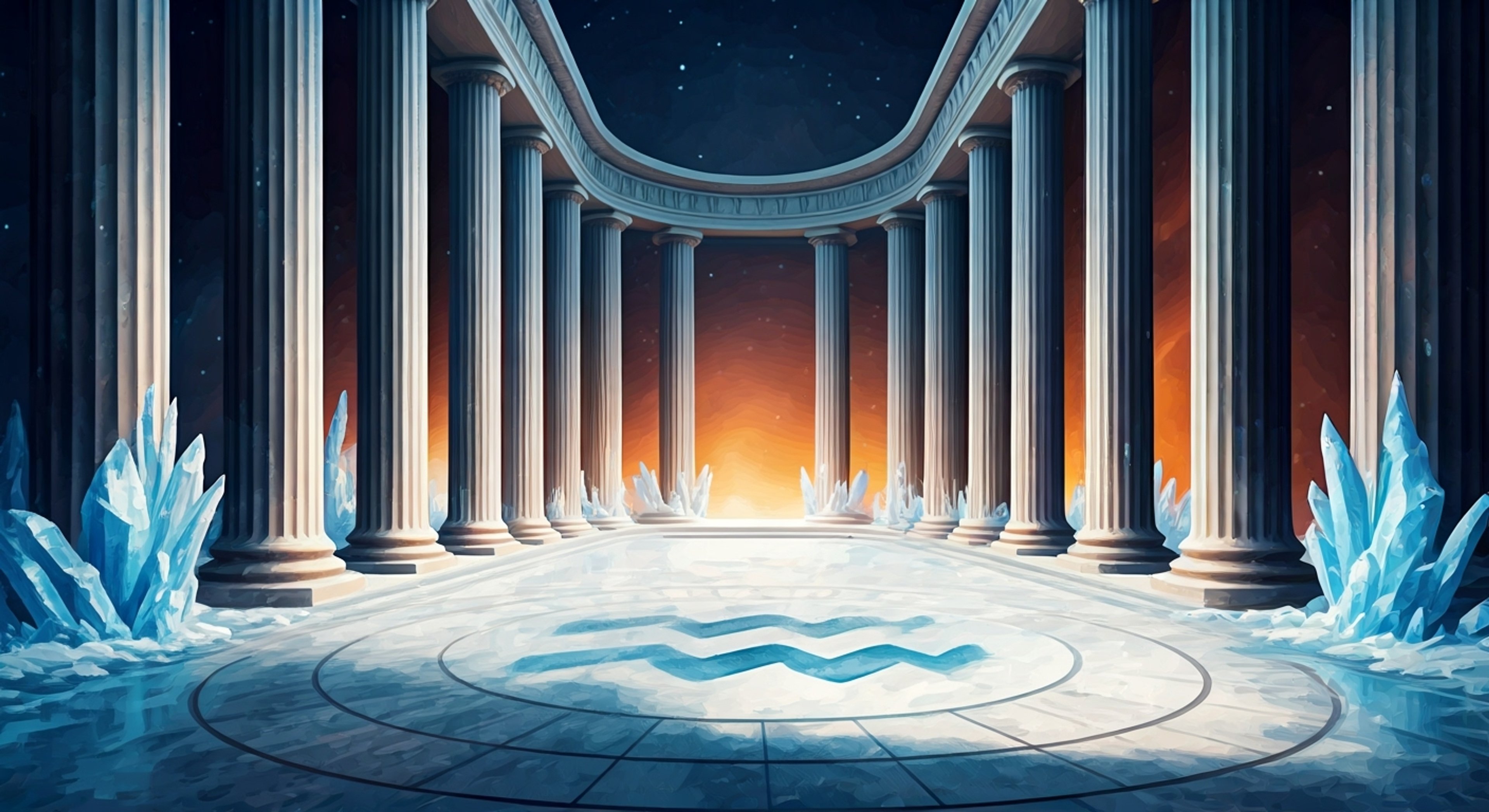 You find yourself facing the imposing figure of Aquarius Camus in his temple, where the very air crystallizes with tension. His piercing gaze meets yours as you challenge his teachings about emotional detachment and true strength. The cosmic energy around you both begins to fluctuate as your opposing viewpoints clash in this battle of principles and beliefs.