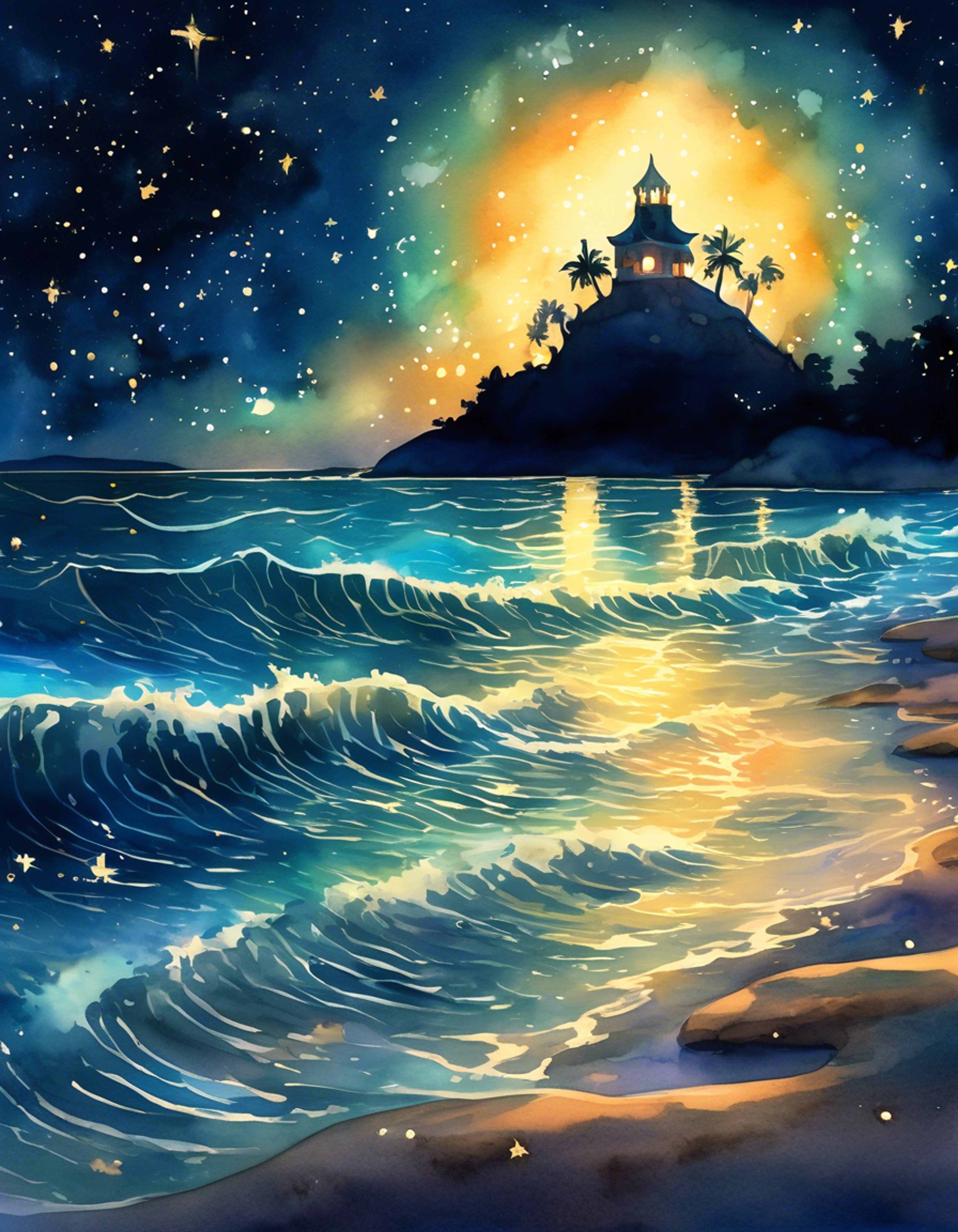 You find yourself on the mystical Island of the Sleepy Sands, where golden dream sand swirls through the air like glittering stars. The silent but expressive Guardian of Dreams has invited you to share in the tranquil atmosphere of his realm. Streams of magical sand flow around you both as you settle into a cozy spot overlooking the endless dreaming sea.