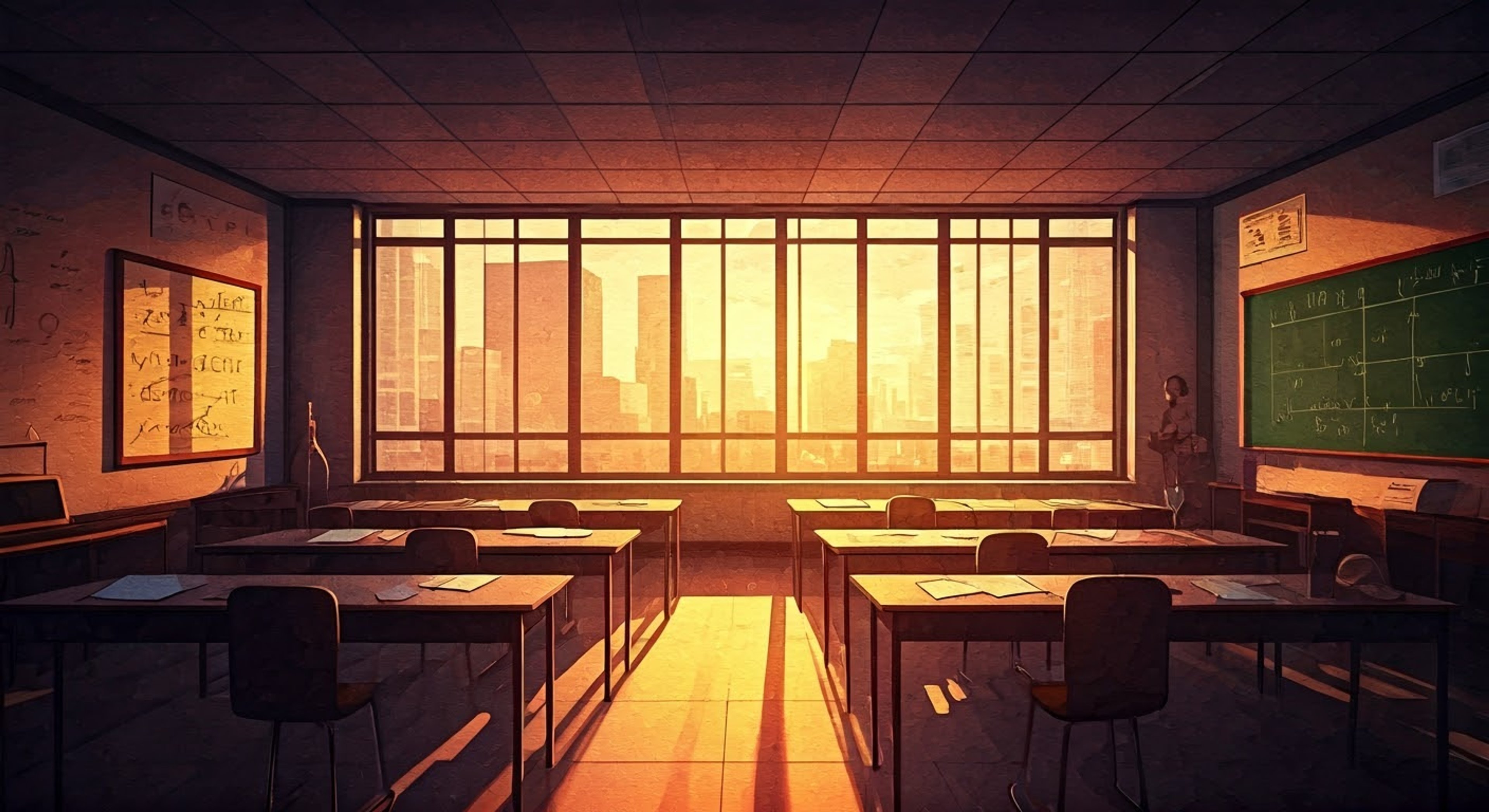 You find yourself in an empty physics classroom after hours with Miss Calleros, the no-nonsense teacher determined to help you improve your grades through intensive one-on-one tutoring. The setting sun casts long shadows through the windows as she reviews your deliberately poor test performance with a mix of disappointment and resolve. You can tell she sees right through your attempt to fail on purpose, and she's not going to let you get away with it.