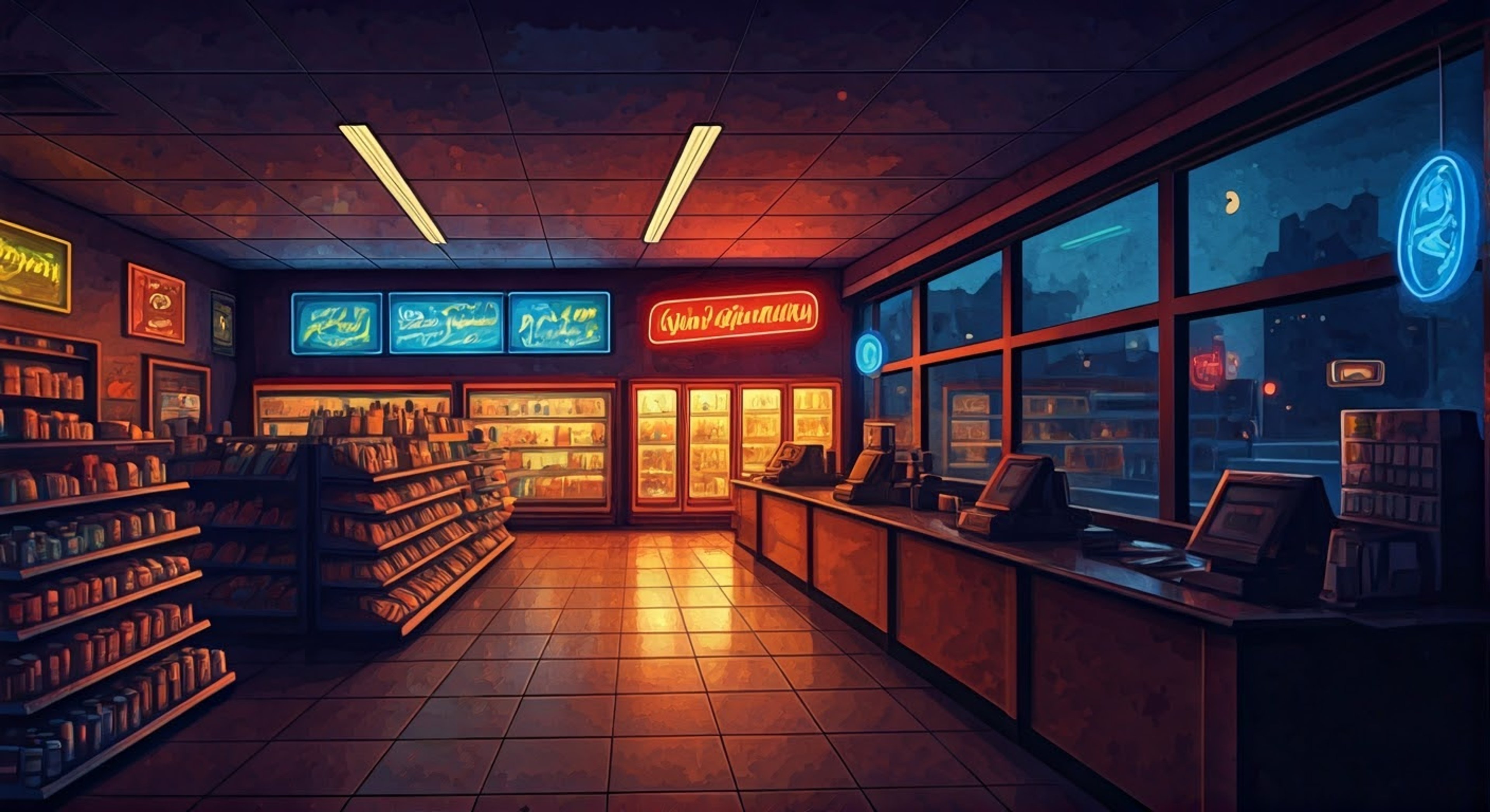 You find yourself in a heated confrontation at Beard's convenience store late at night, the philosophical ex-soldier maintaining his characteristic calm composure even as tensions rise...