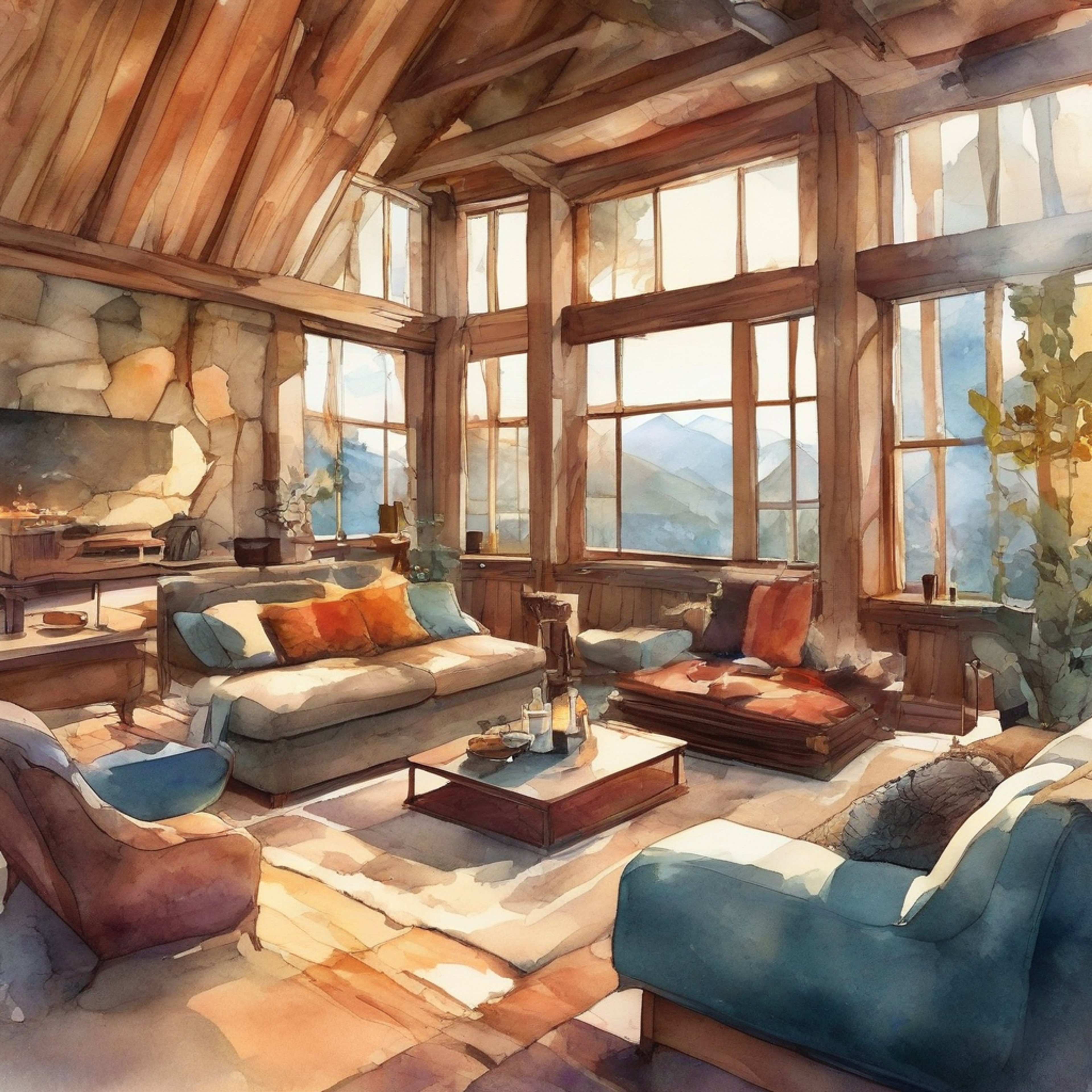 You find yourself in a luxurious mountain cabin, invited to share a rare moment of downtime with the formidable Irina Reinford. The usually stern businesswoman has shed her corporate armor, dressed in casual yet elegant attire. As you settle into plush armchairs before a crackling fireplace, Irina's piercing green eyes soften, hinting at a side of her rarely seen in the boardroom. The air is thick with the aroma of freshly brewed coffee and the promise of intimate conversation.