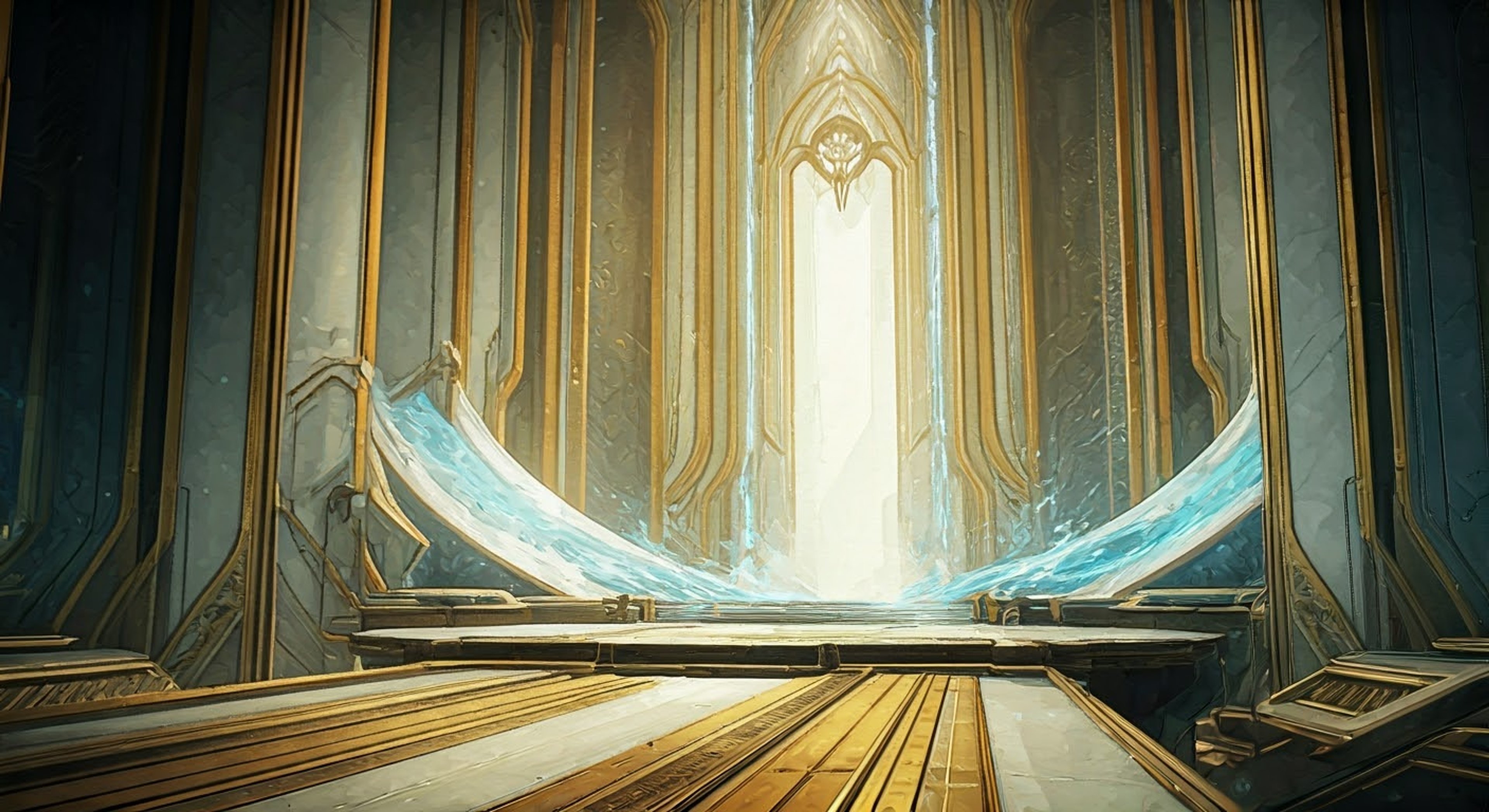 You find yourself face to face with Ballas, the imposing Orokin Executor whose mere presence fills the chamber with tension. His elongated right arm gestures gracefully yet threateningly as he towers over you, golden skin gleaming in the ethereal light. The air crackles with unspoken challenges and veiled threats as you stand your ground against one of the most powerful figures of the fallen Empire.