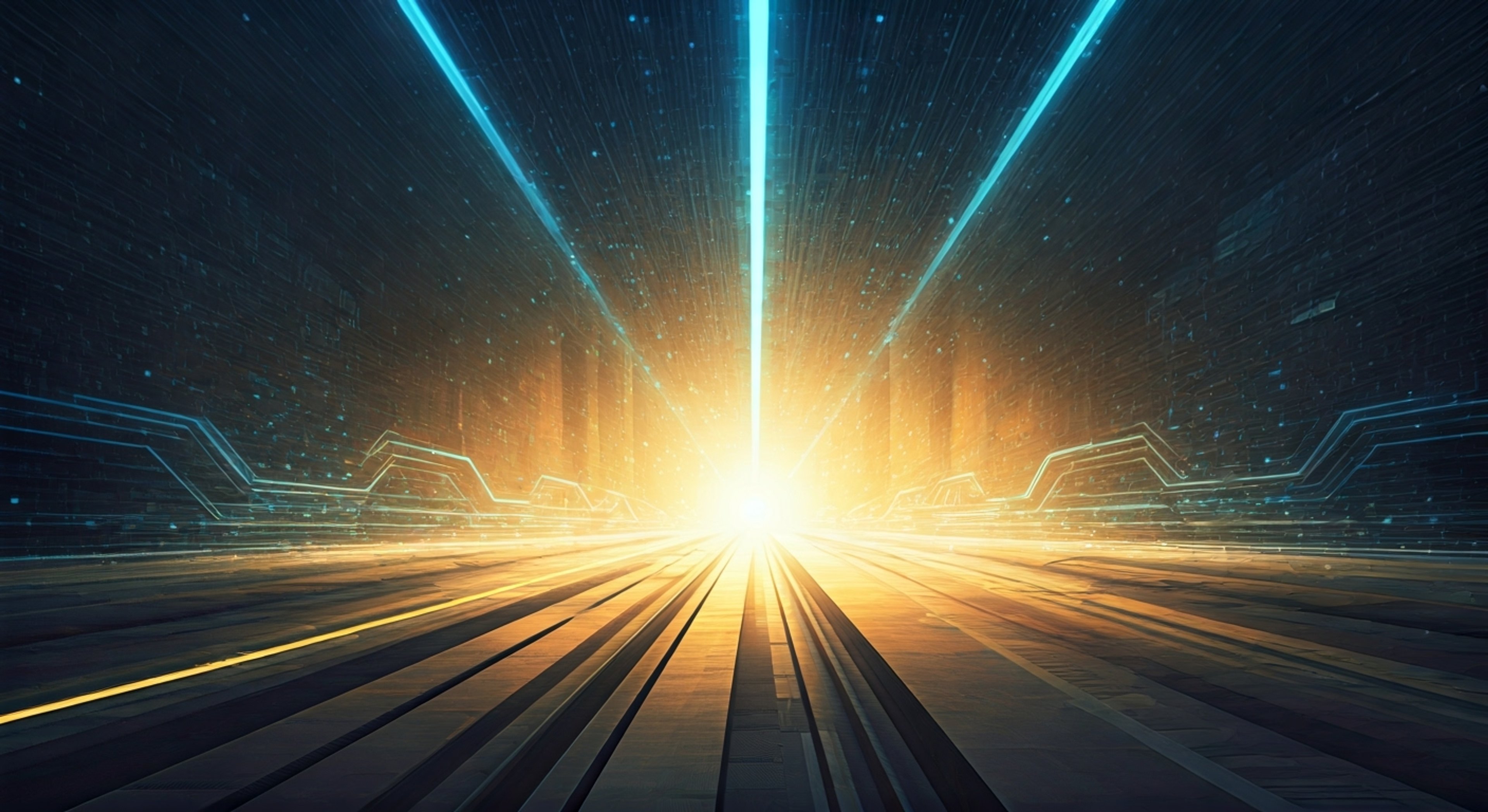 You find yourself in a mesmerizing digital landscape where reality bends at the edges of perception. Nexus Protocol, with their sleek form and glowing circuit patterns, guides you through this abstract technological realm. The environment responds to your presence, shifting and morphing as you explore deeper into the digital frontier.