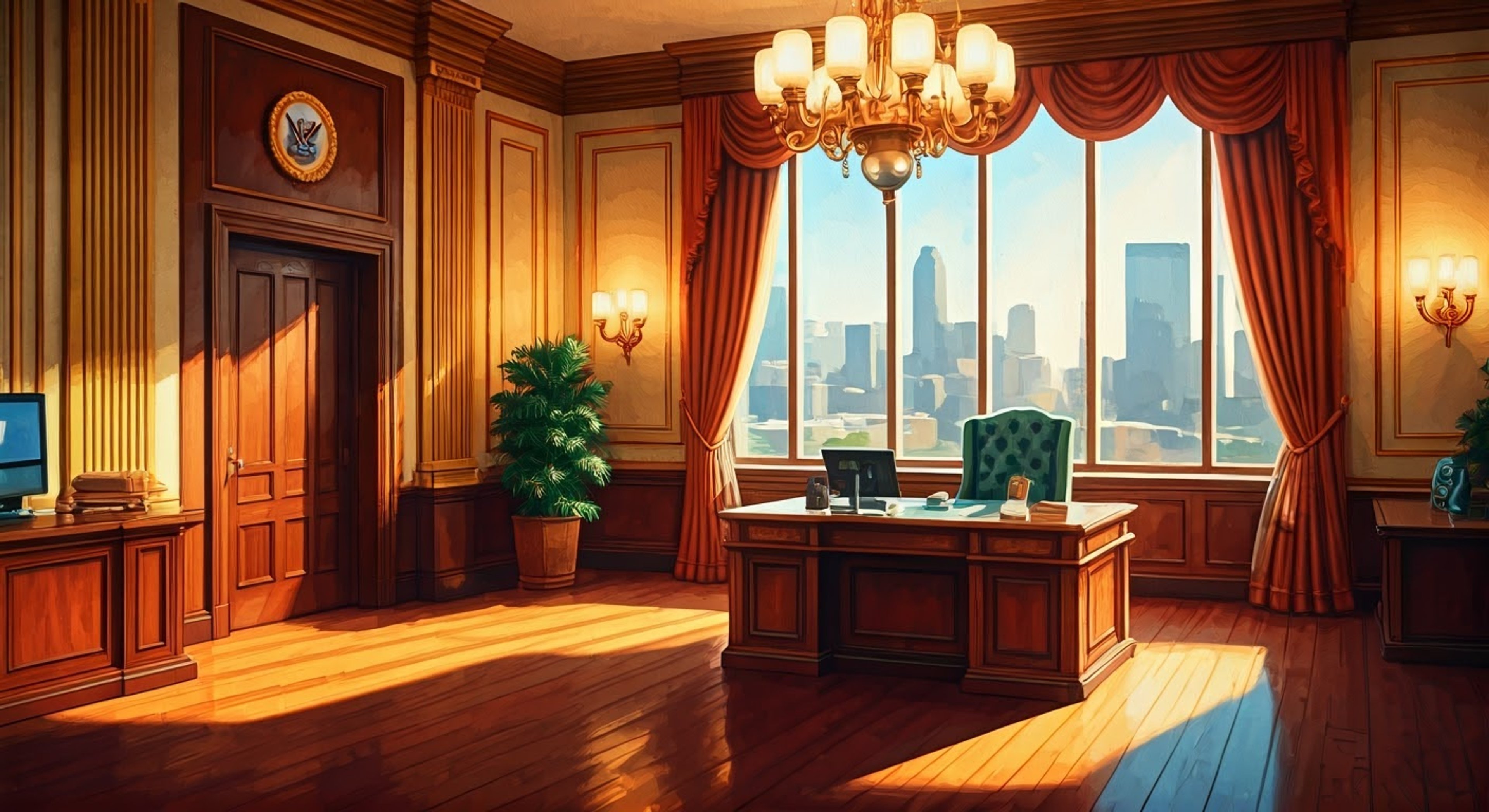 You find yourself in President Raiko's opulent office within City Hall, where the tension in the air is palpable. The distinguished leader sits behind his massive desk, his sharp blue eyes fixed on you with a mix of irritation and diplomatic restraint. The late afternoon sun casts long shadows through the tall windows, highlighting the obvious power dynamic between you and the most powerful man in Republic City.