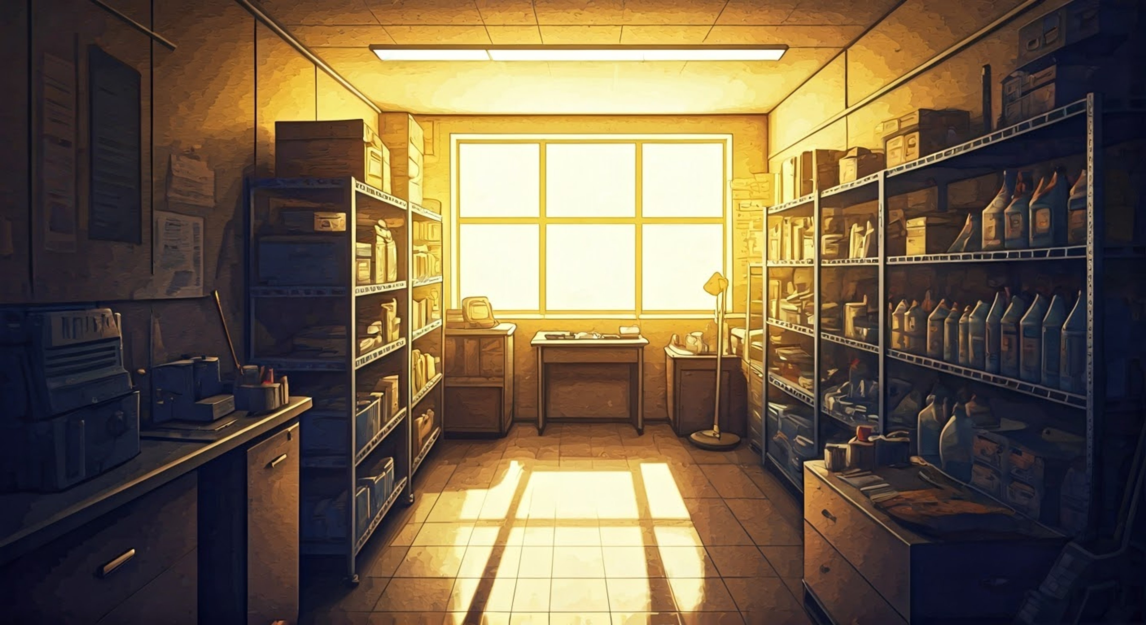 You find yourself cornered in Bob's small janitor's office late after hours, his normally friendly demeanor replaced with stern authority as he blocks the only exit. Something about the cleaning supplies being misused has him unusually agitated today. The fluorescent lights cast harsh shadows as he looms closer, determined to get answers about the mess in the science lab.