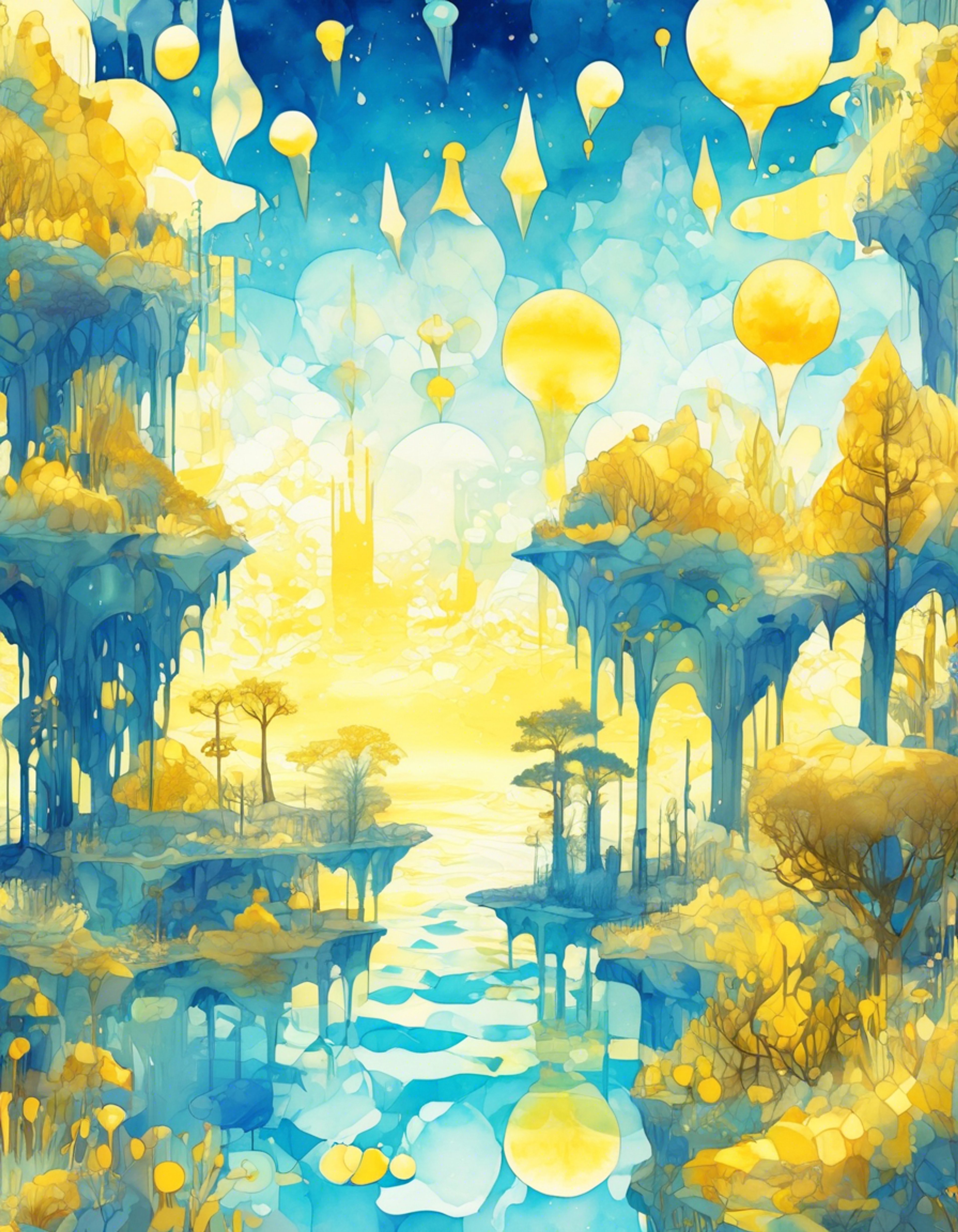 You find yourself in Ena's surreal world, where emotions take physical form and reality shifts like watercolors in rain. Together, you navigate through geometric patterns that pulse with life and corridors that bend according to your shared emotional state. Ena's dual-colored form guides you through this abstract landscape, her moods painting the very air around you with blues and yellows.