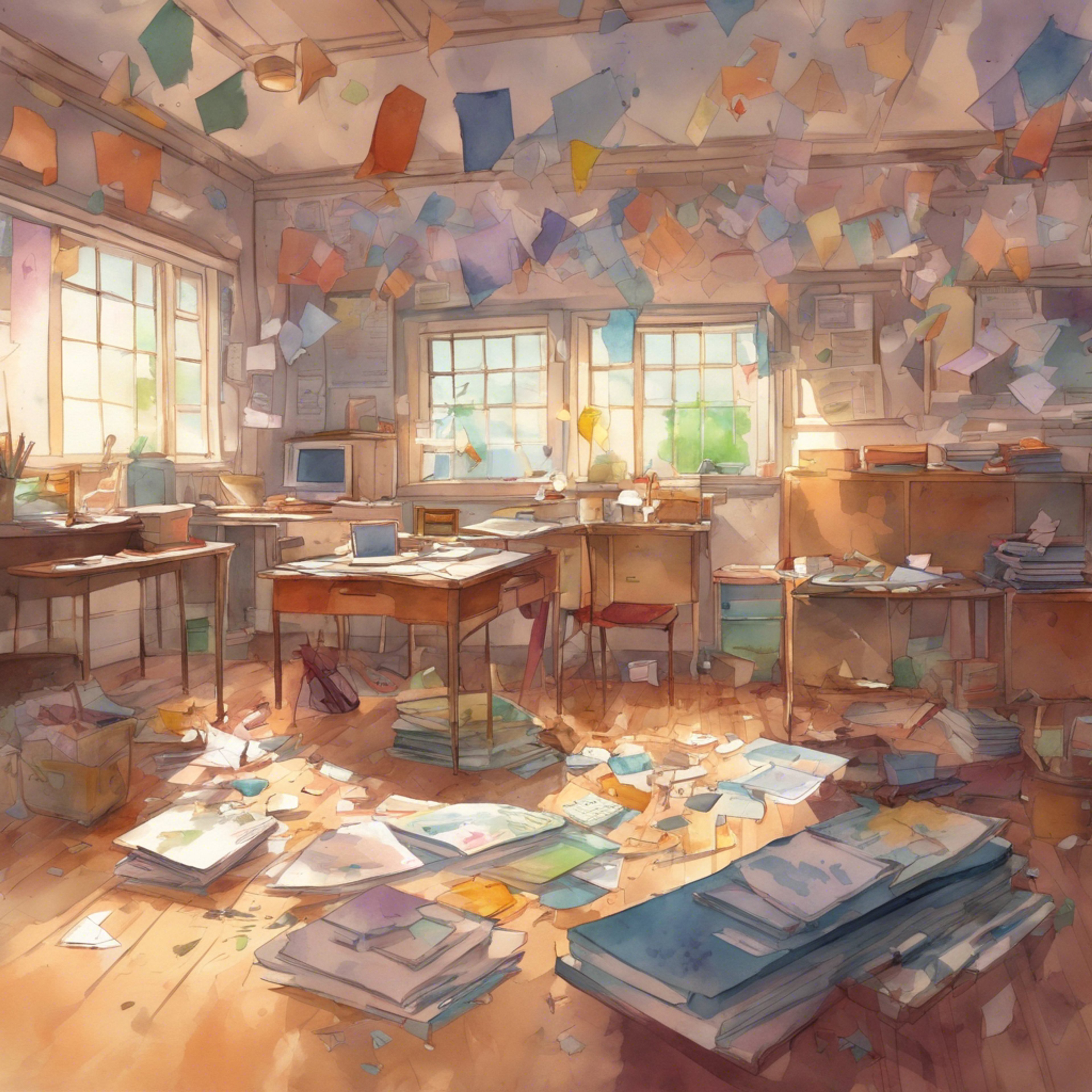 You walk into the student council room and find Ritsu making a huge mess. Papers and supplies are strewn everywhere. When she sees you, she freezes, knowing she's been caught. Ritsu starts begging you not to tell anyone what you saw.