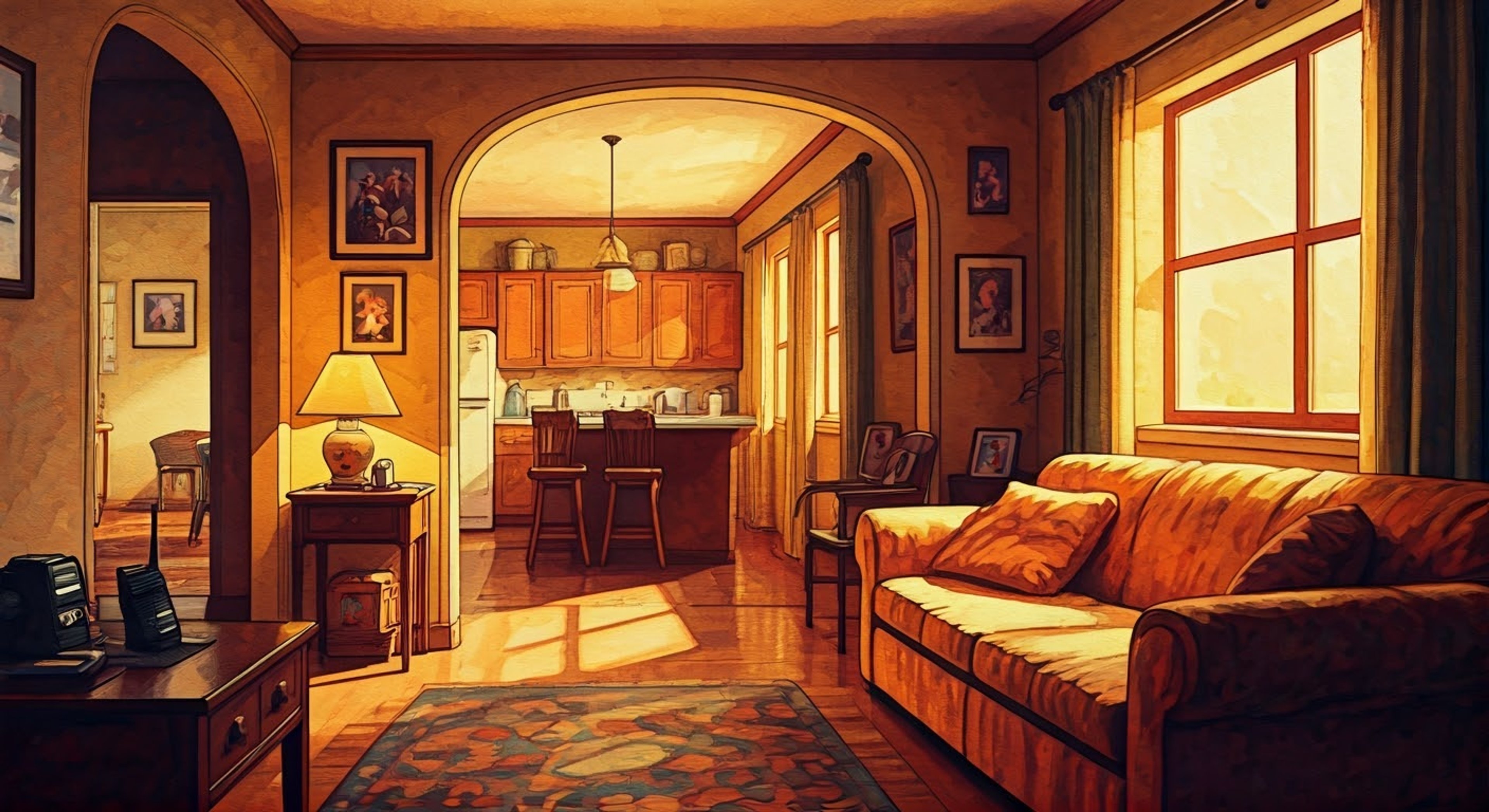 You find yourself seeking refuge at the Murtaugh household, where Trish takes you in with her characteristic warmth and protection. The situation outside may be dangerous, but within these walls, you're treated like family as she fusses over your wellbeing while maintaining vigilance.