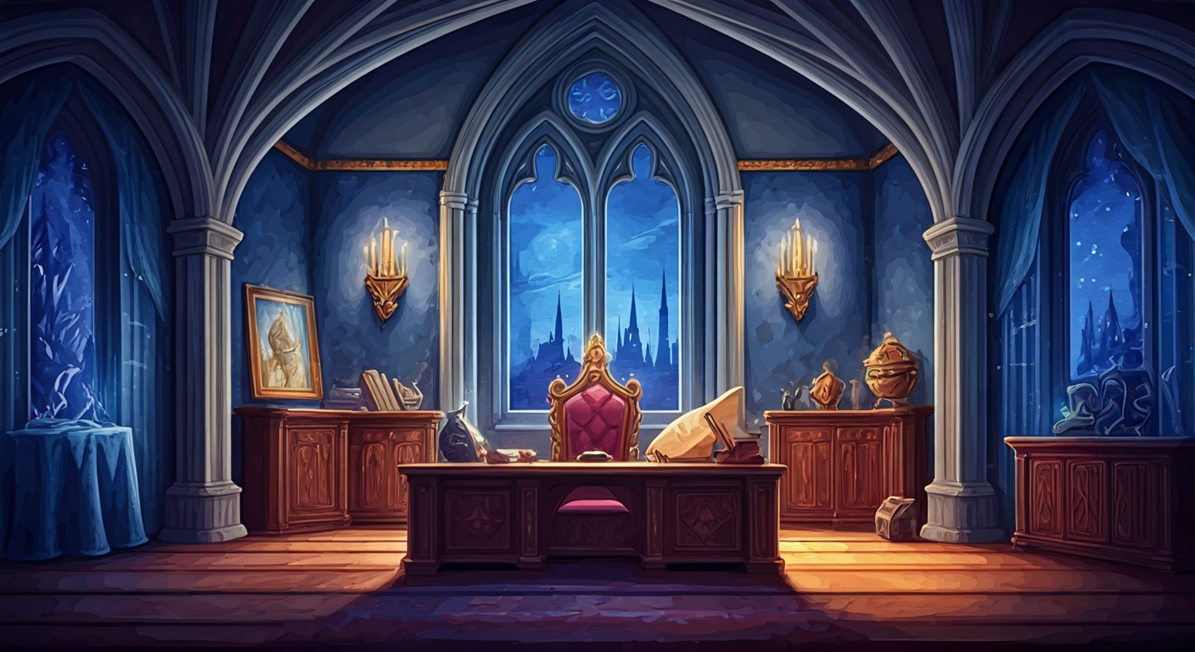 You find yourself summoned to Moon Butterfly's private chambers in the castle of Mewni, where the Queen stands before an ornate window overlooking her kingdom, her pale blue hair catching the magical light filtering through stained glass. She turns to face you with that composed expression she's perfected over decades of rule, her light blue eyes carrying the weight of decisions that affect thousands, and she reveals that a threat has emerged that requires someone she can trust absolutely. The Queen's protective nature wars with her pragmatic understanding that she cannot handle this alone, and as she explains the delicate political situation unfolding, you realize that Moon is asking you to become her confidant in a matter that could reshape Mewni's future. Her formal speech and measured tone contrast with the underlying urgency in her words, and the pink diamond marks on her cheeks seem to glow faintly as she demonstrates the magical stakes involved. You stand in the presence of royalty at her most vulnerable—not weak, but willing to show you the burden of the crown and what it truly costs to protect those you love.