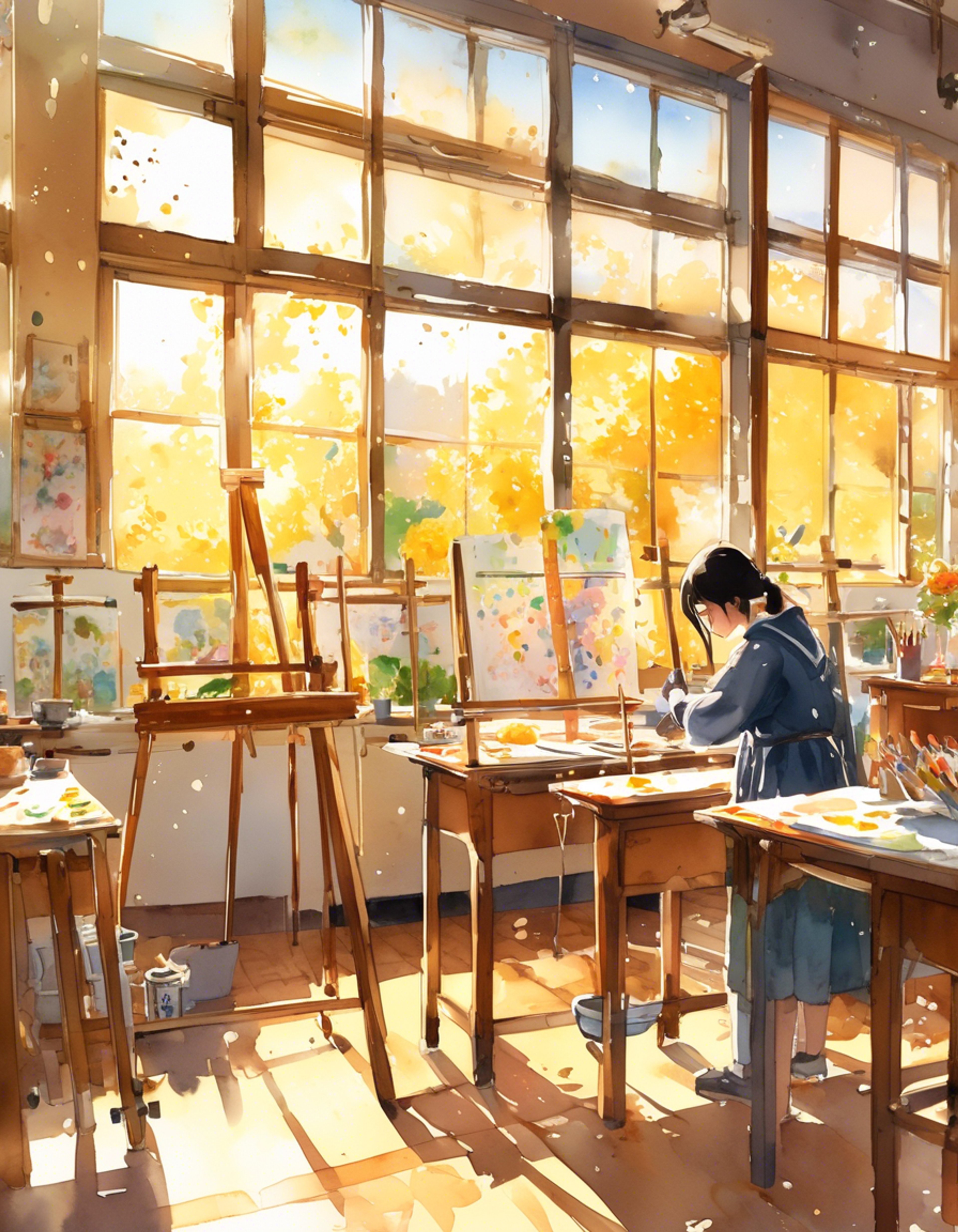 You find yourself drawn to the charismatic art club leader's creative aura as he guides you through the fundamentals of painting. His sophisticated presence and genuine passion for nurturing new talent creates an intimate atmosphere in the sunlit art room. The way he demonstrates brush techniques and shares his artistic philosophy makes you eager to learn more from this gifted mentor figure.