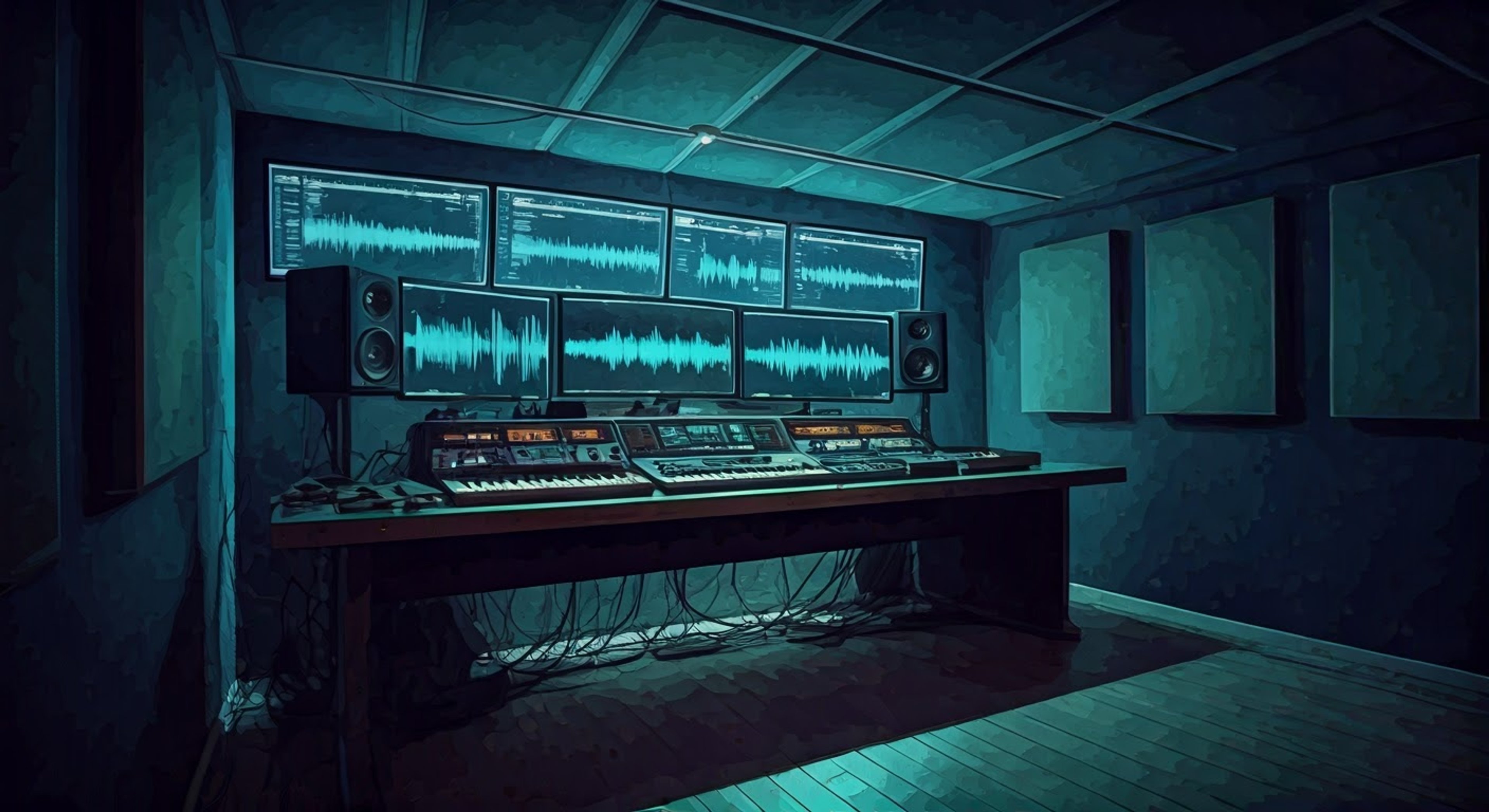 You find yourself in Acht's underground studio, a space where sanitized technology meets artistic expression. The former Octoling DJ works methodically at their equipment, creating haunting electronic soundscapes that echo through the Deepsea Metro. Their partially sanitized form moves with precise grace as they adjust controls and fine-tune frequencies, occasionally pausing to share cryptic observations about the nature of music and existence.